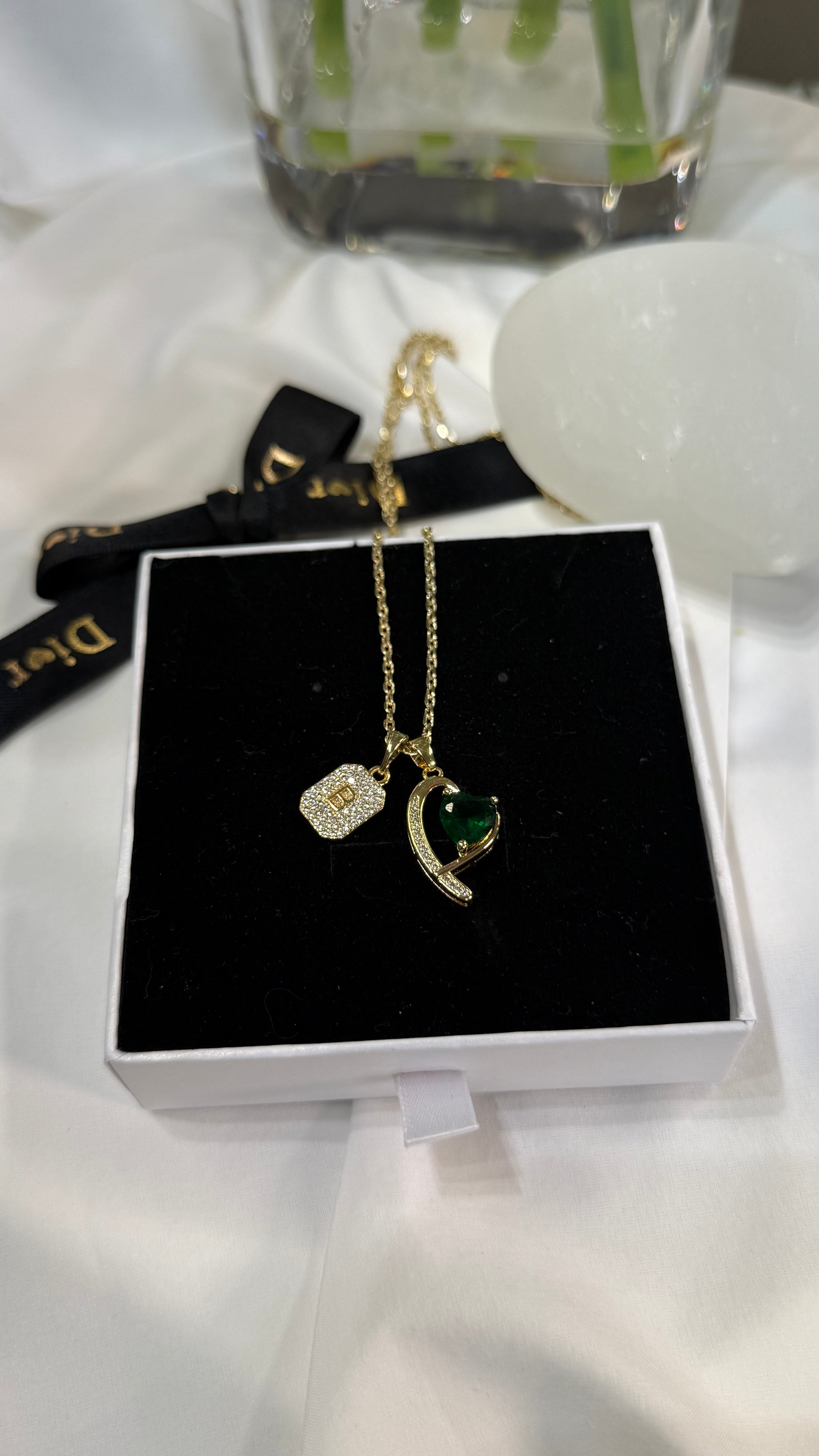 Initial Emerald Heart Necklace