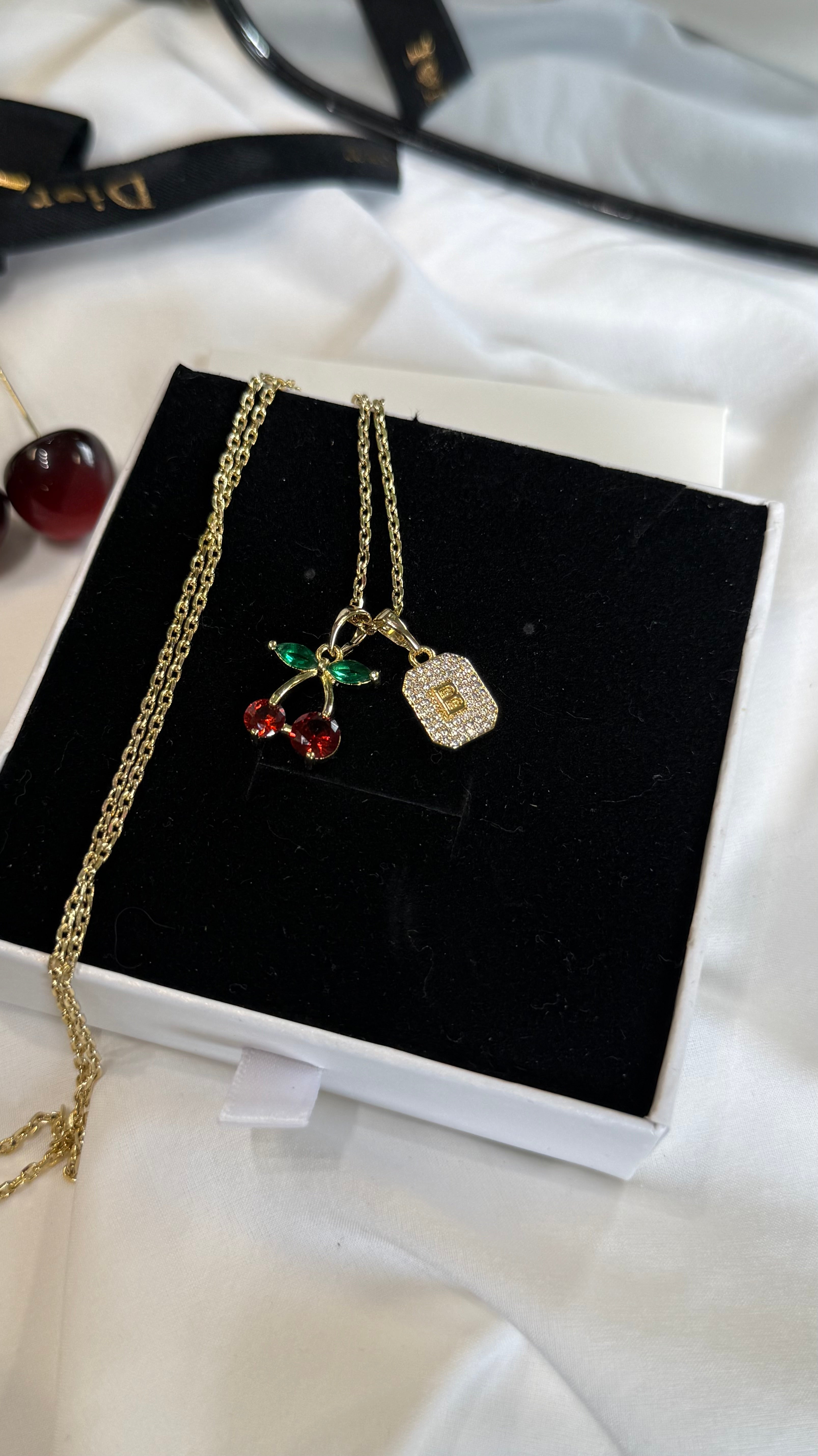 Initial Red Cherry Necklace 🍒