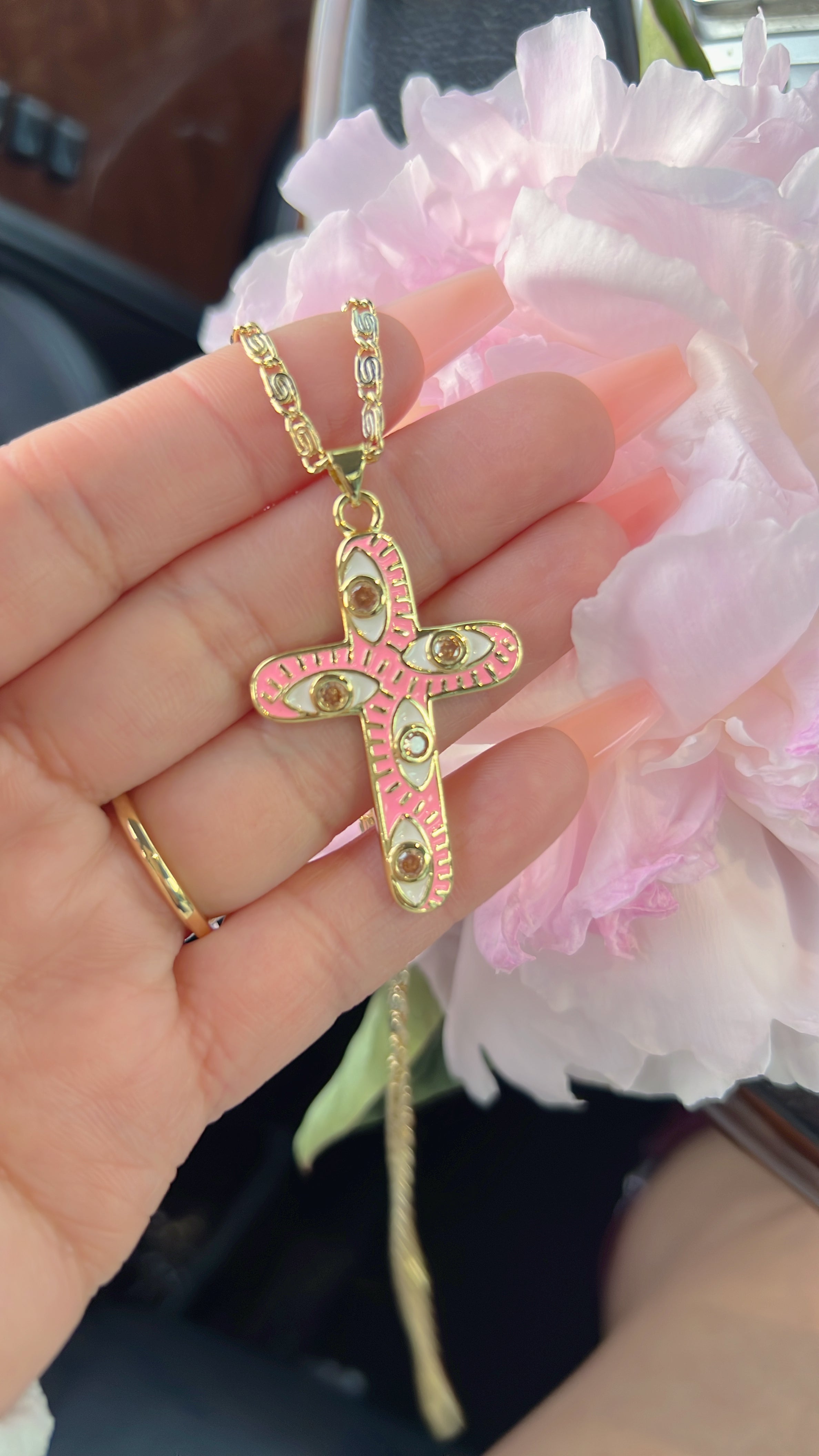 Pink Cross Necklace