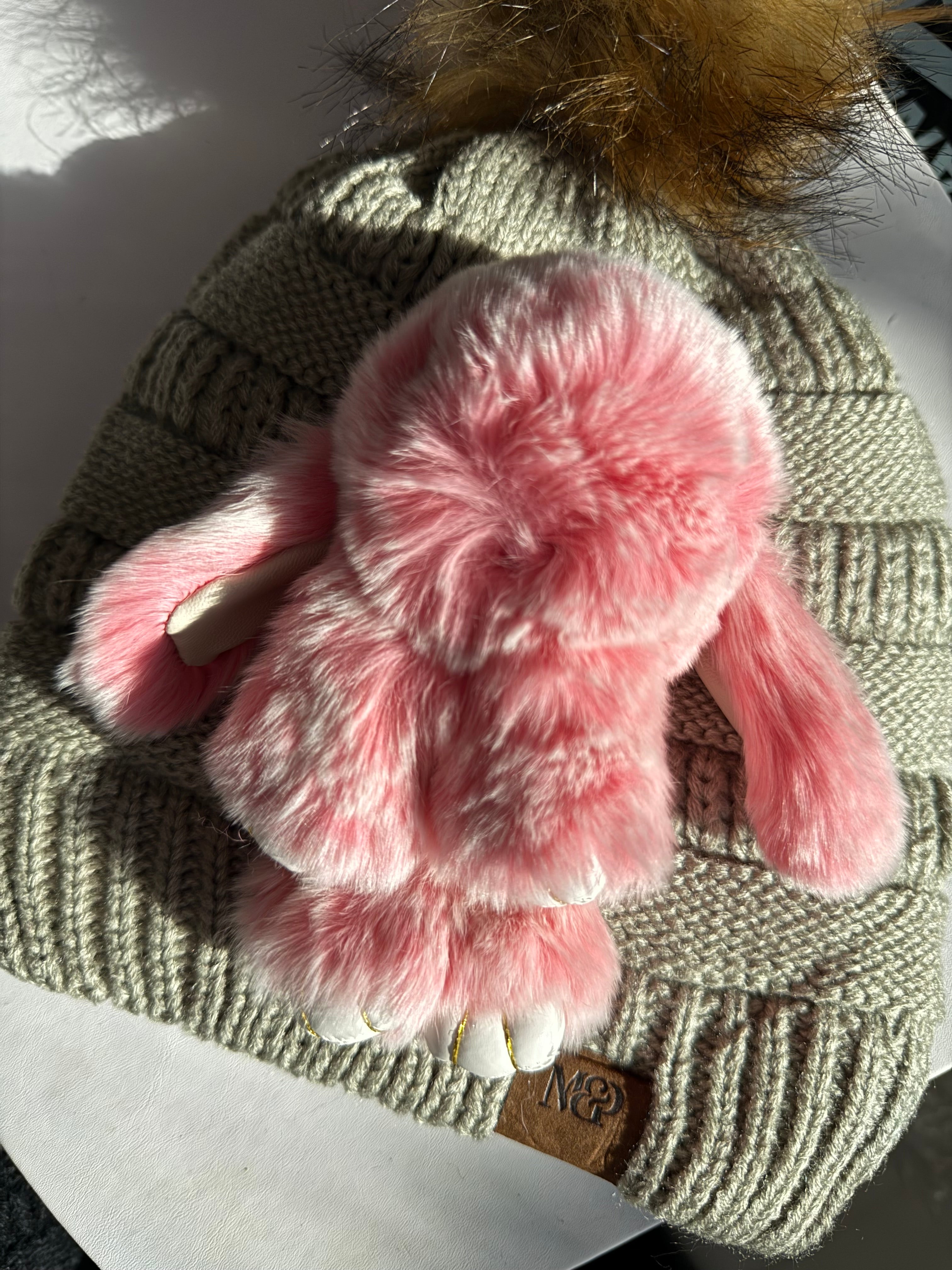 Pom Pom Beanie + Bunny Key Chain