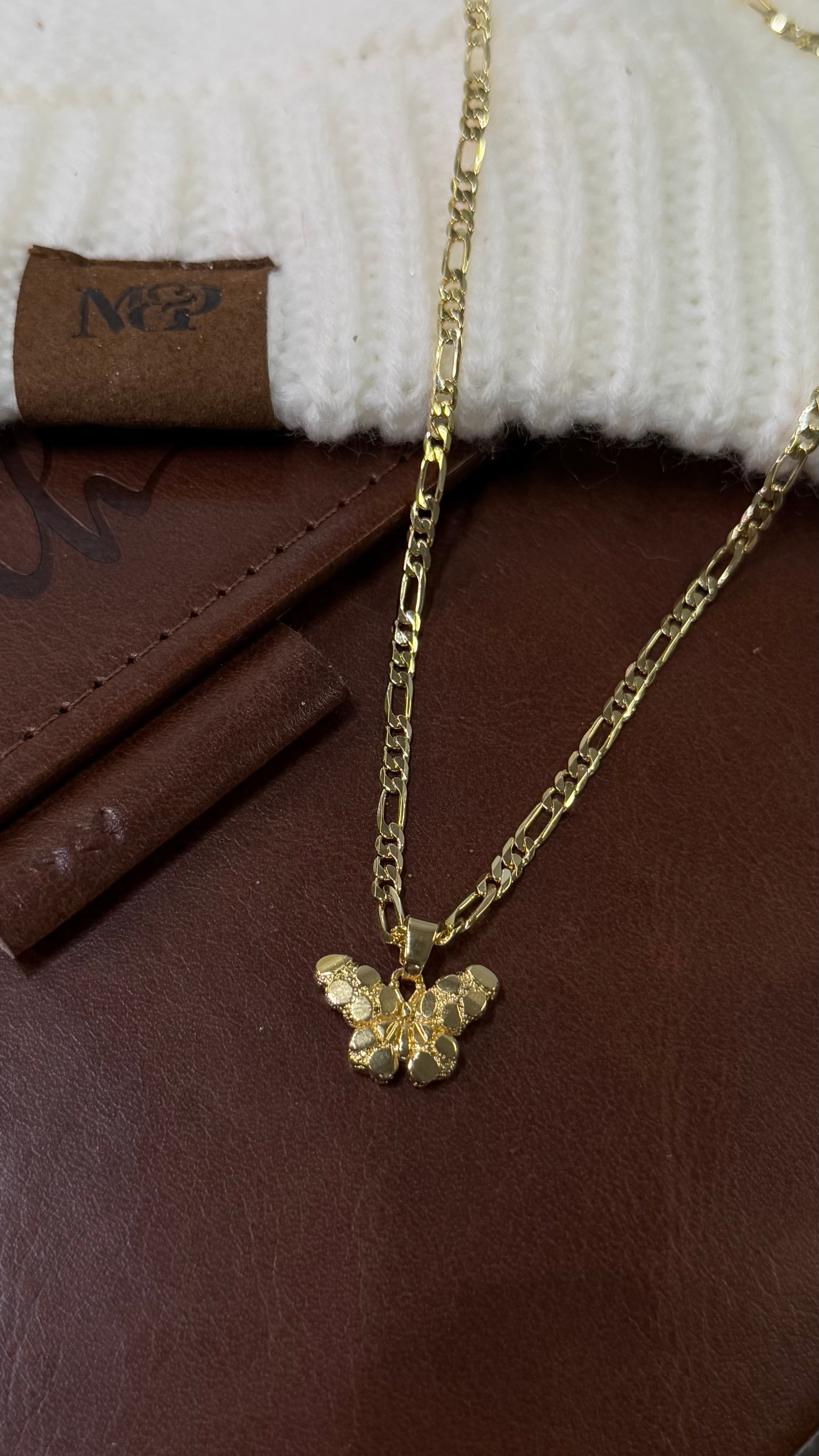 Gold Nugget Butterfly Necklace