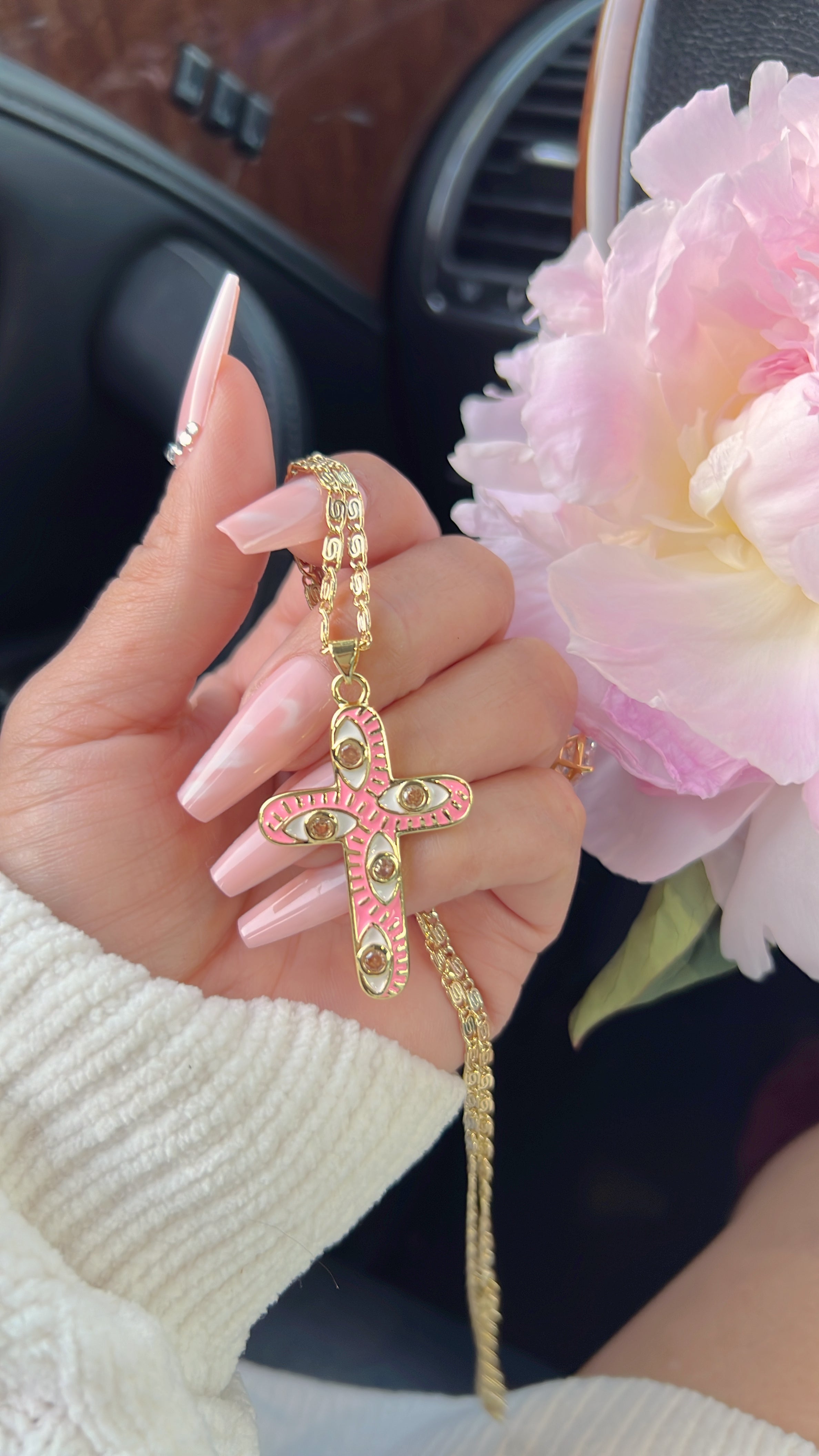 Pink Cross Necklace