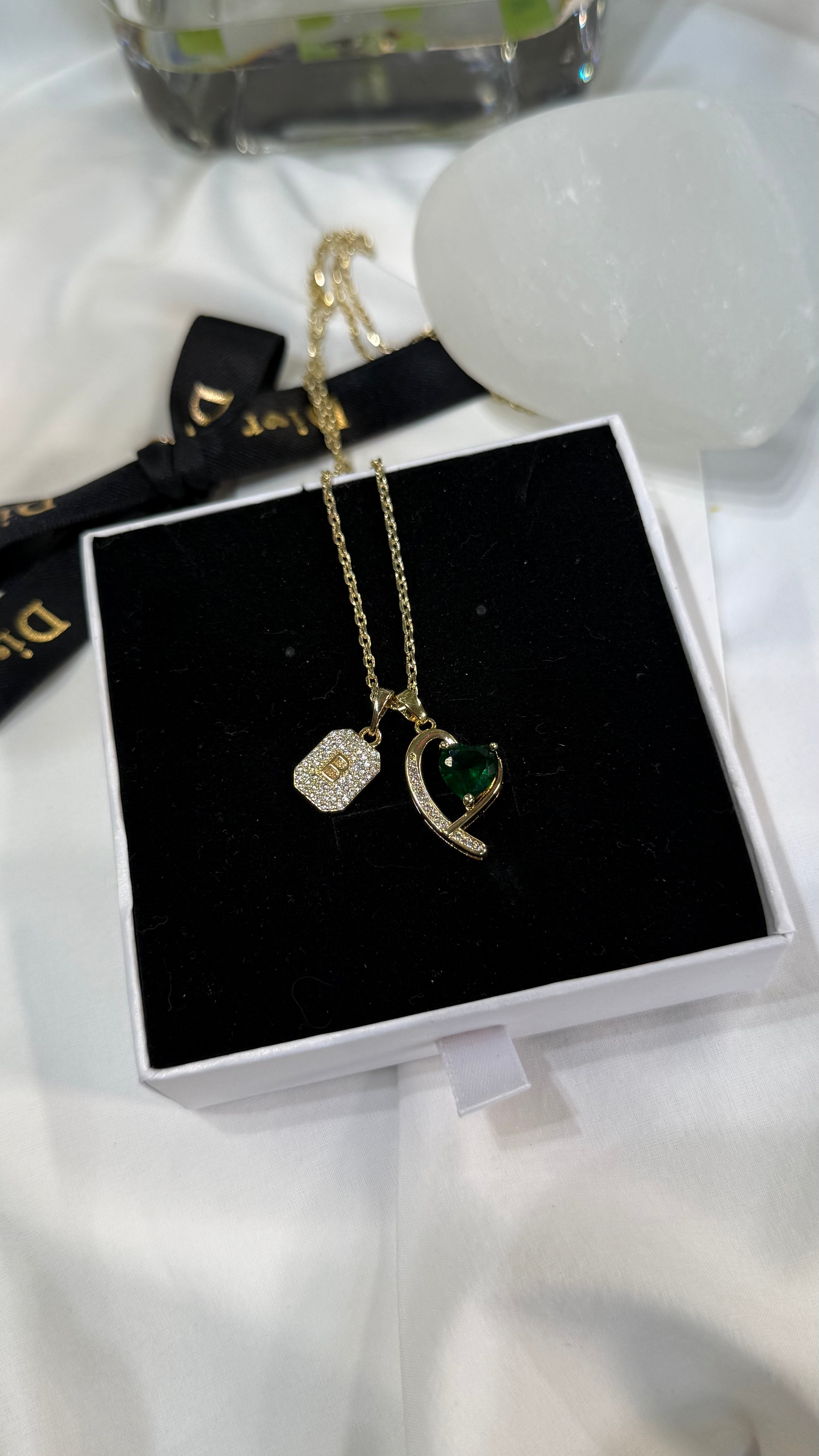 Initial Emerald Heart Necklace