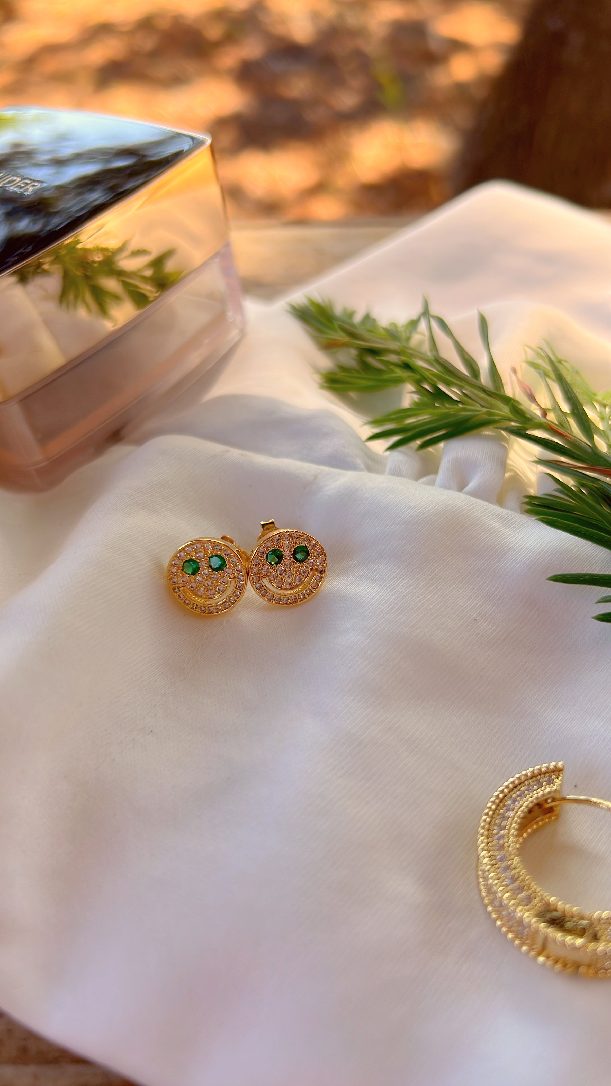 Smiley Face Stud Earrings (Green)