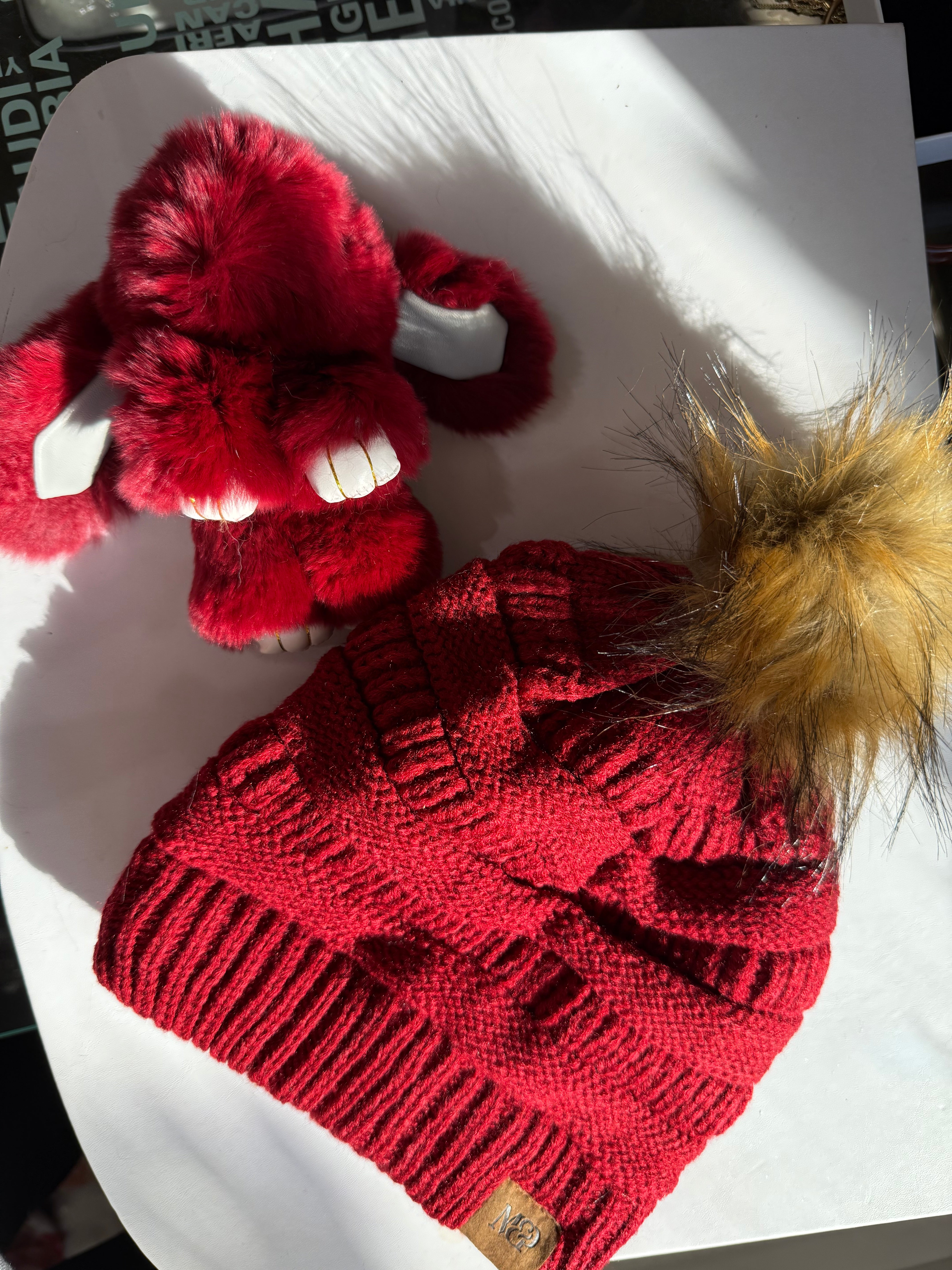 Pom Pom Beanie + Bunny Key Chain