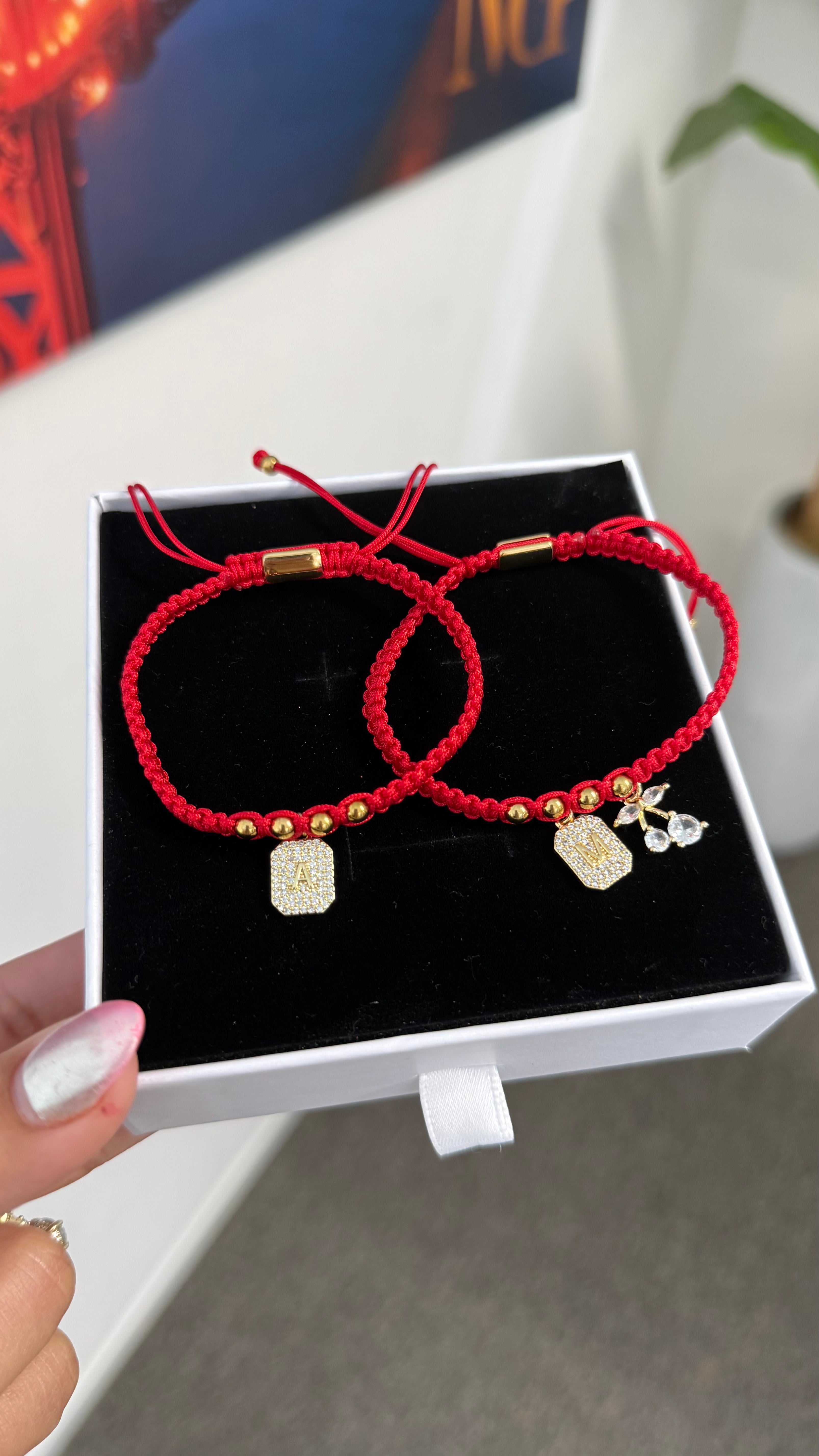 2 Bracelets: Cherry Initial Couple Set