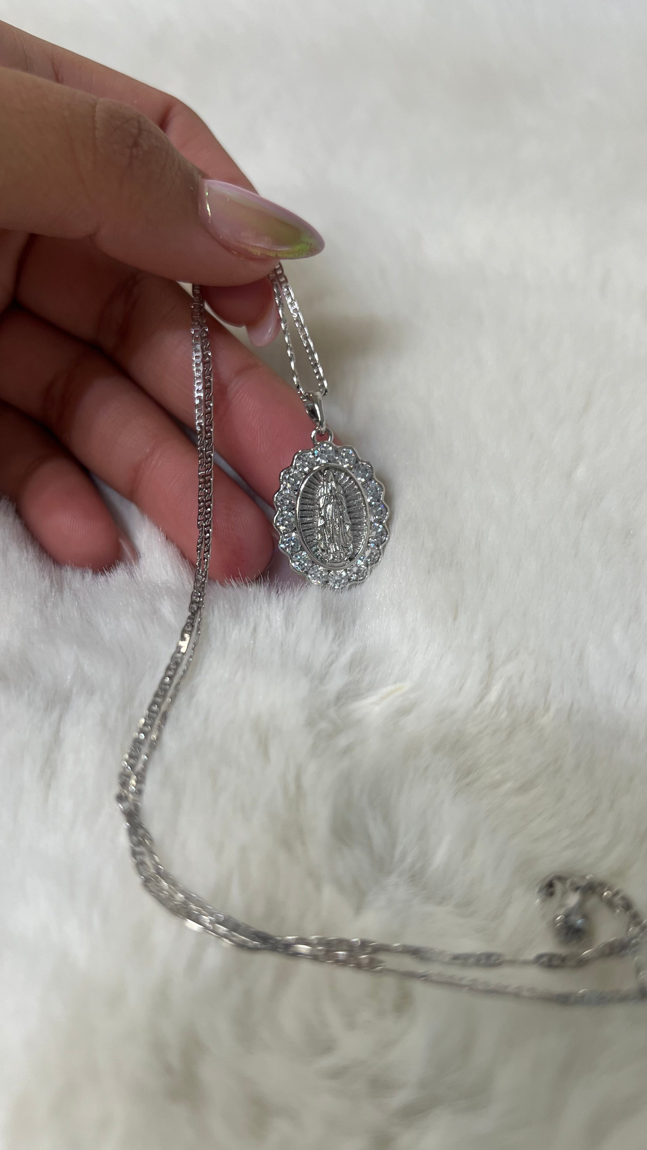 Silver Virgen Maria Necklace