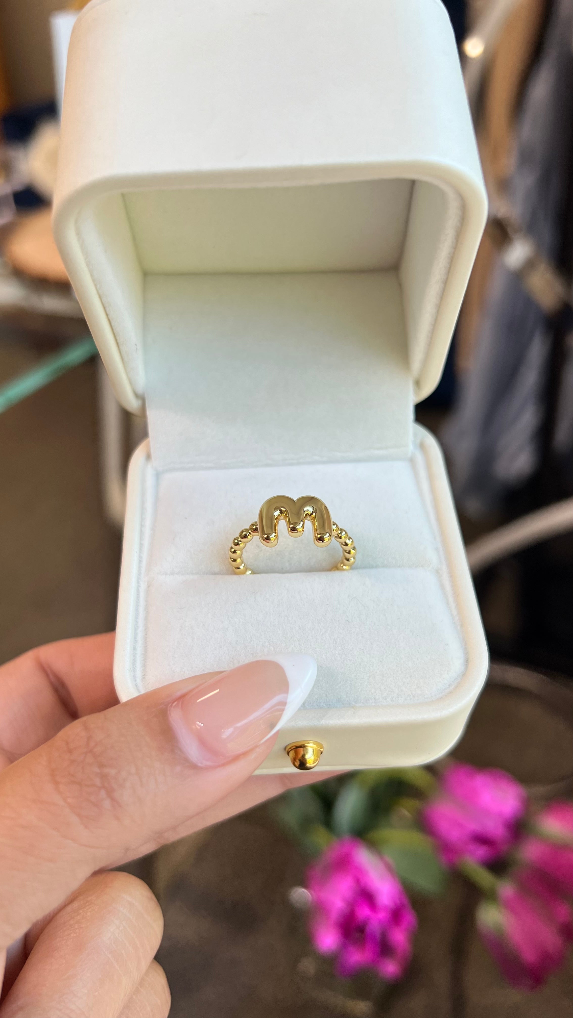 Gold Dot Initial "M" Ring