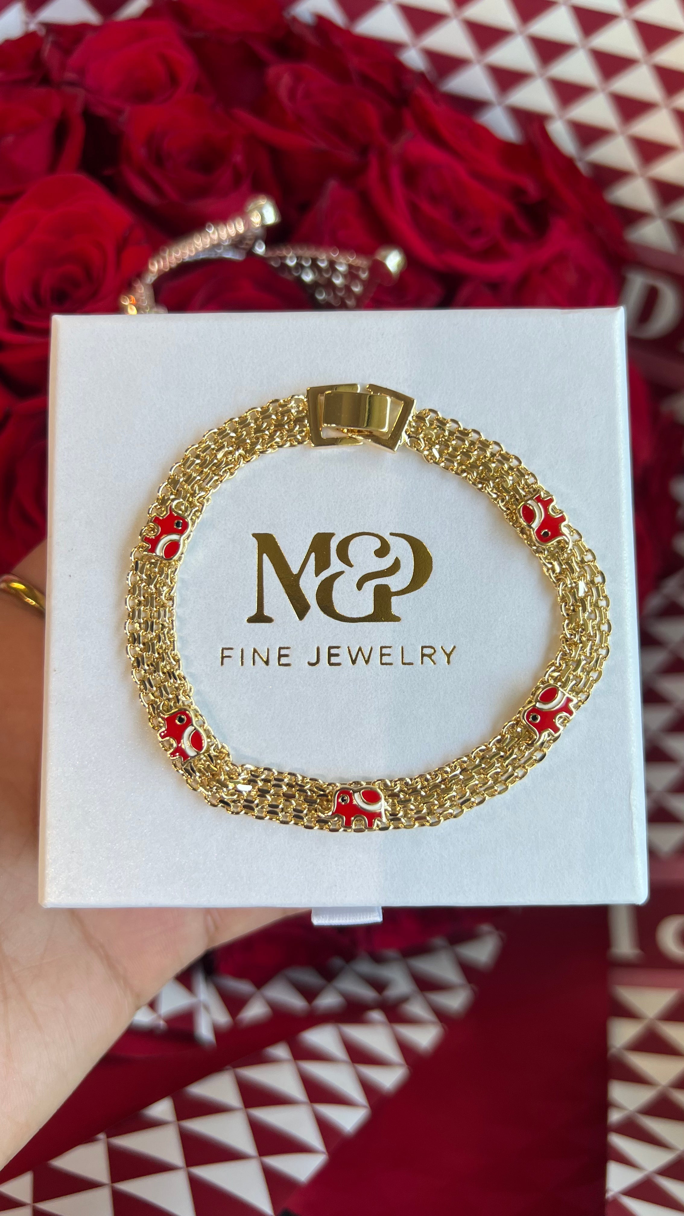 Gold Filled: Lucky Red Elephant Bracelet