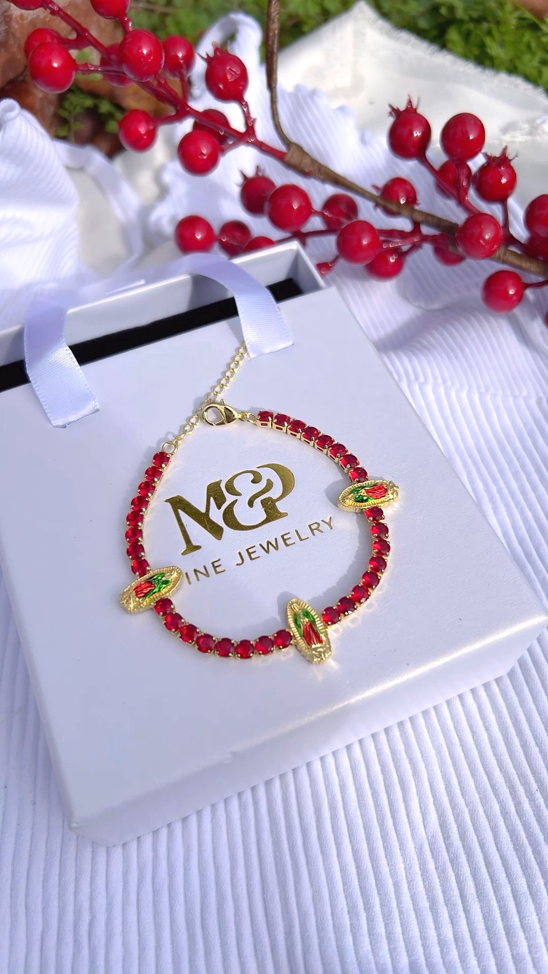 Red Virgen de Guadalupe Tennis Bracelet