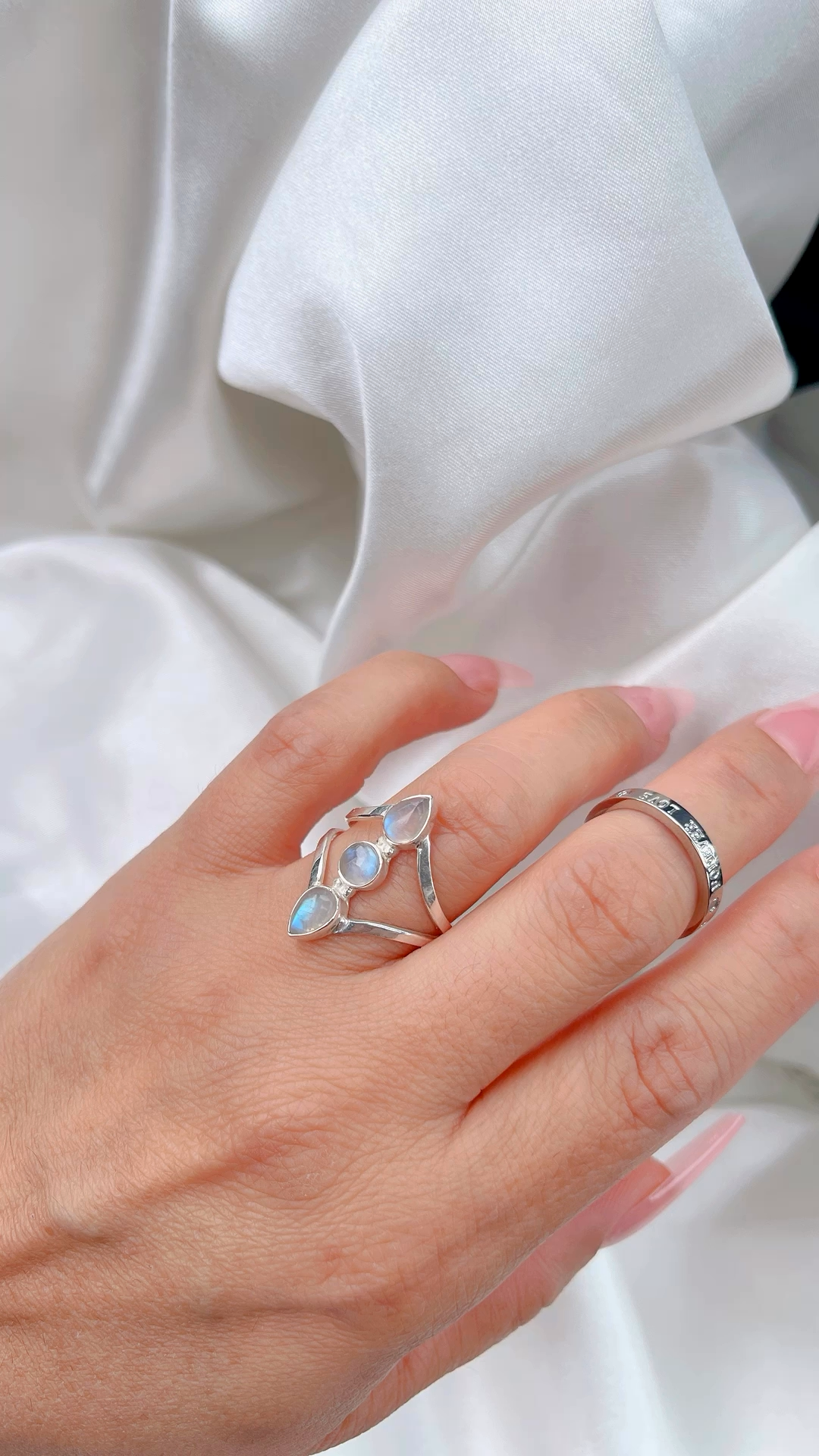 Moon Stone Trio Ring