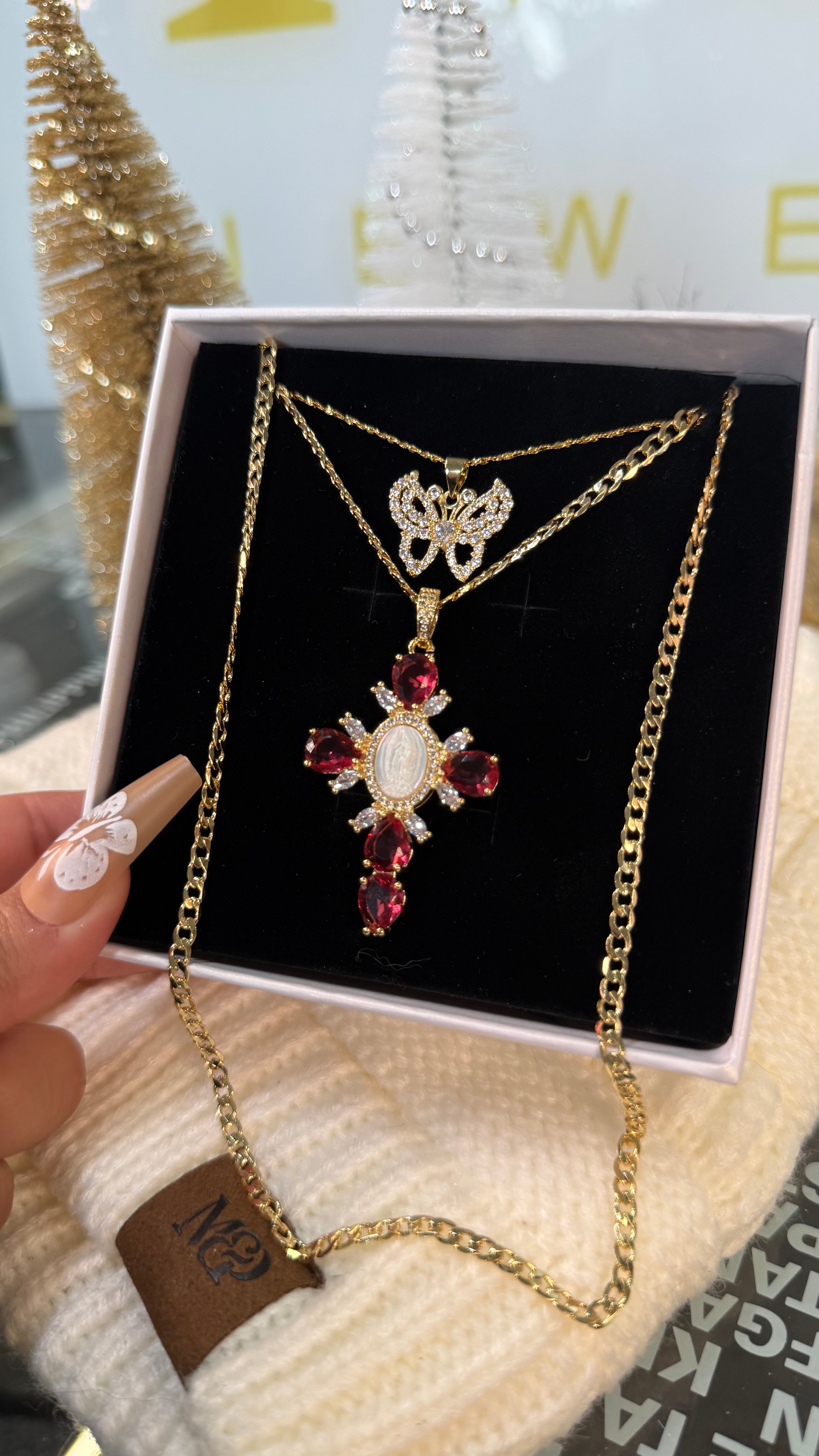 Crimson Butterfly - Cross Necklace Set