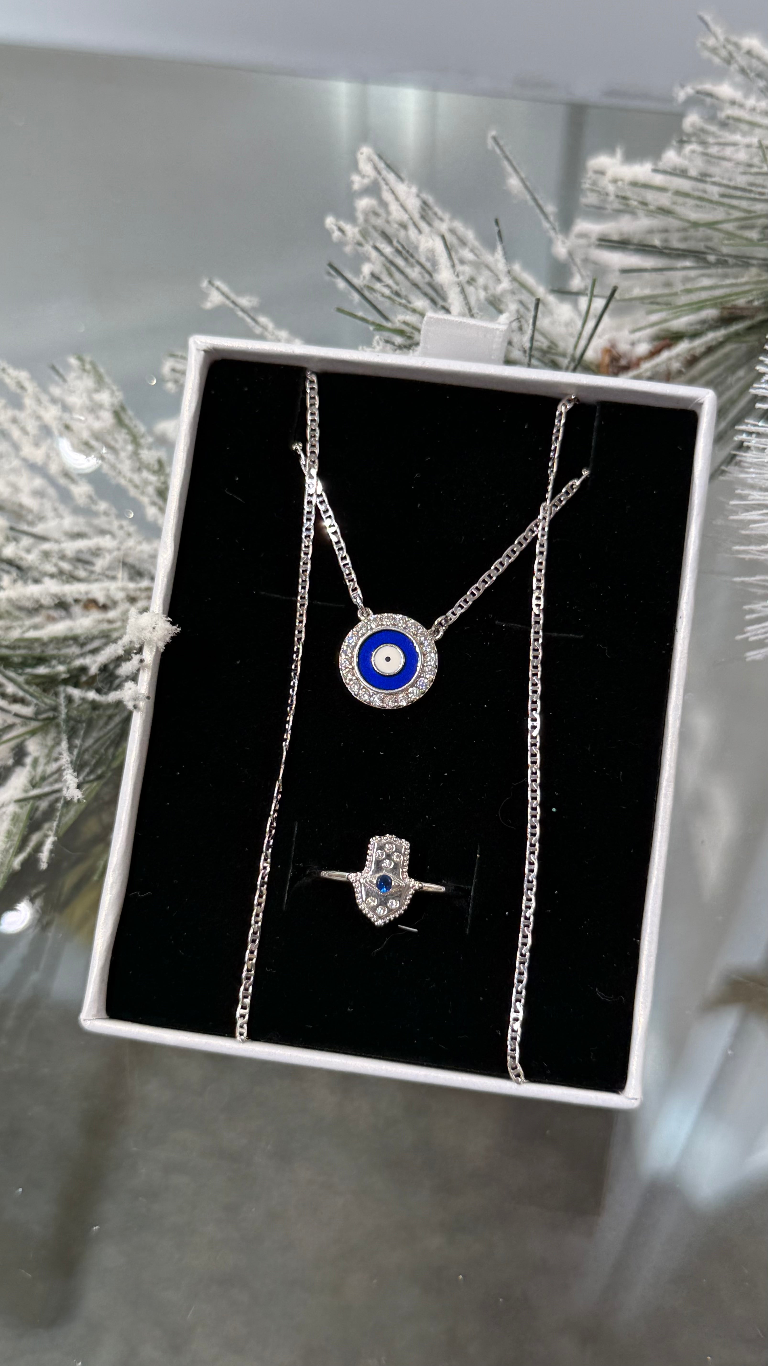 Sterling Symbolic Evil Eye Necklace Set