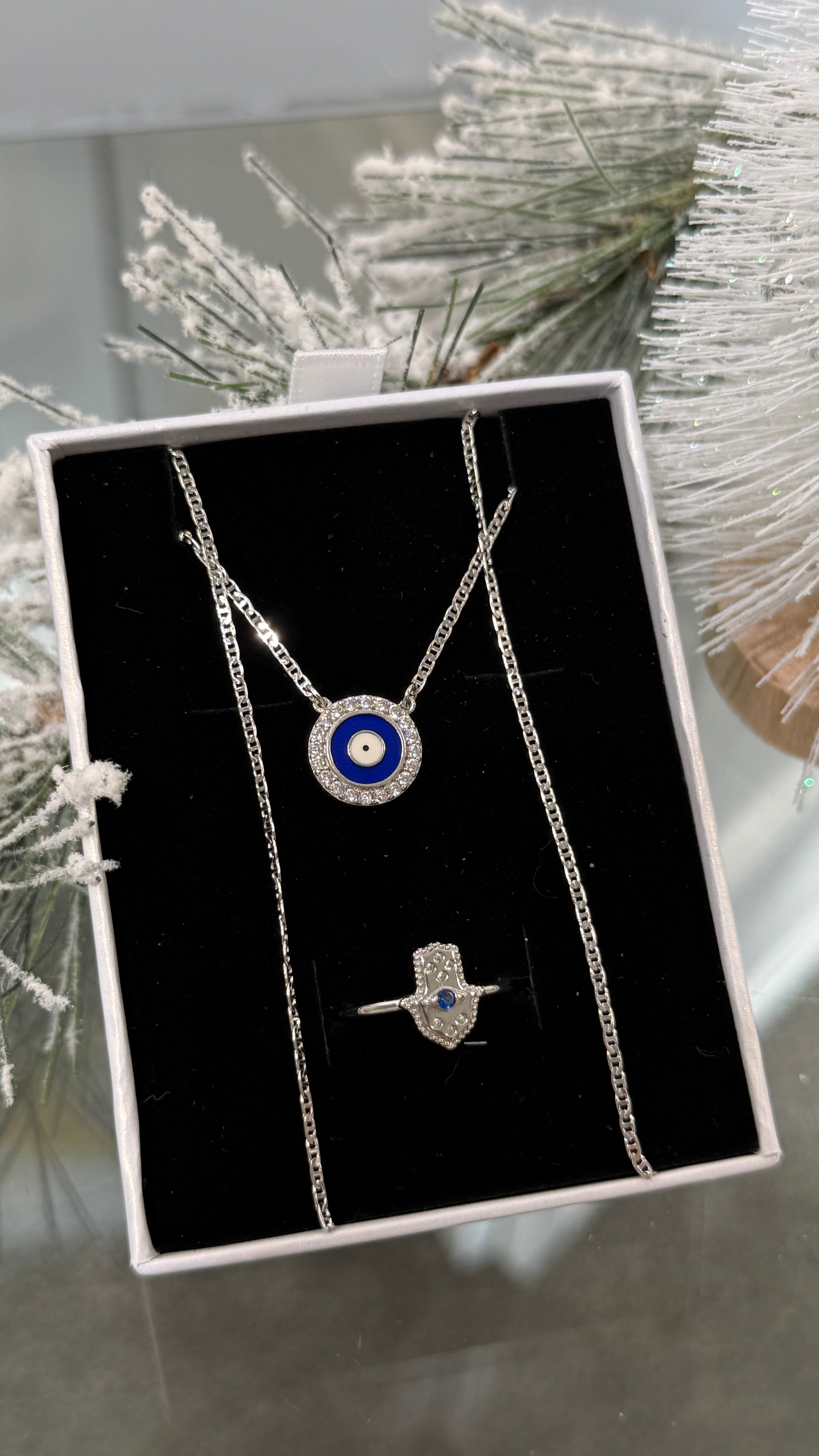 Sterling Symbolic Evil Eye Necklace Set