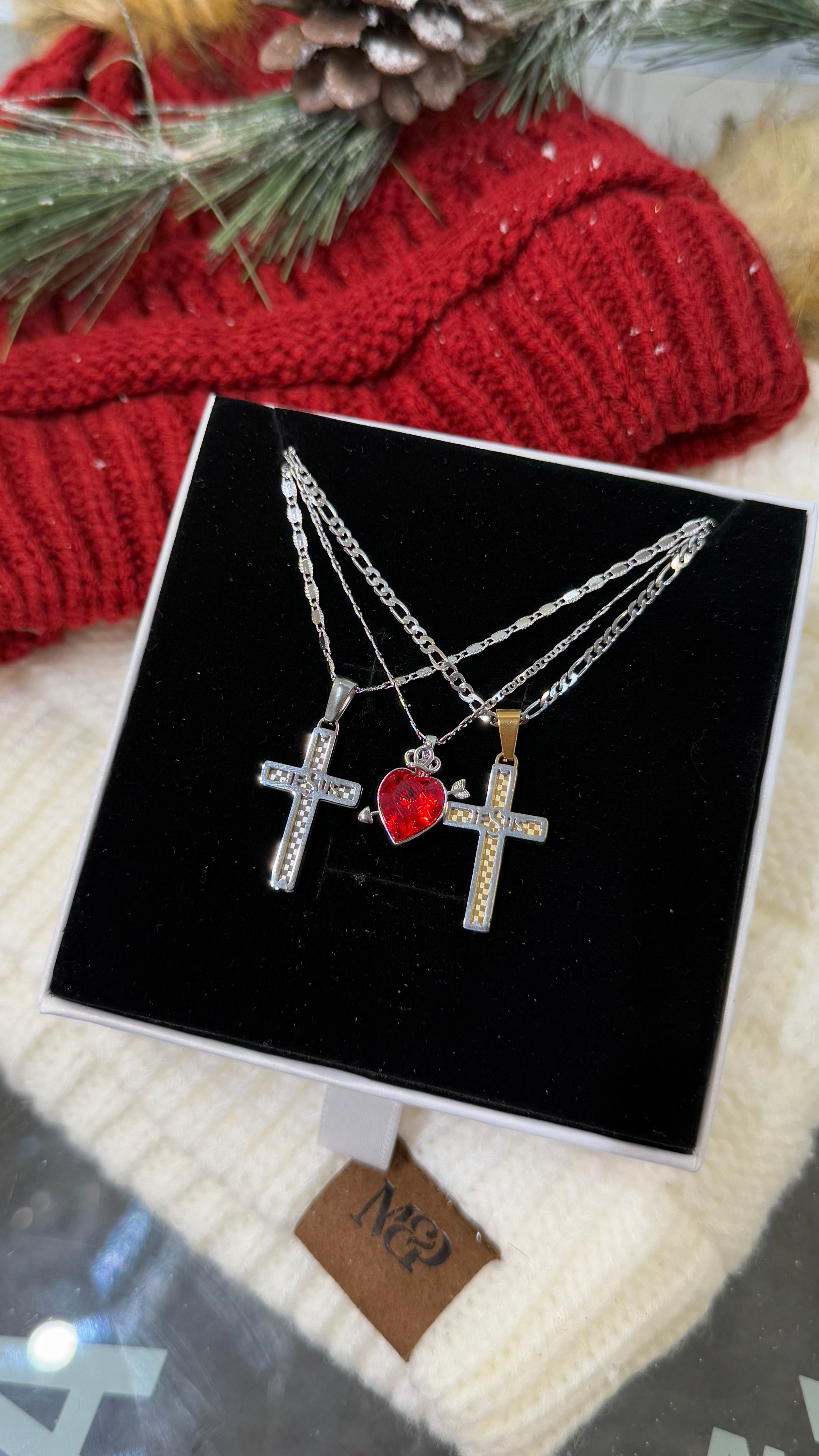 Matching Silver Cross Necklace Set