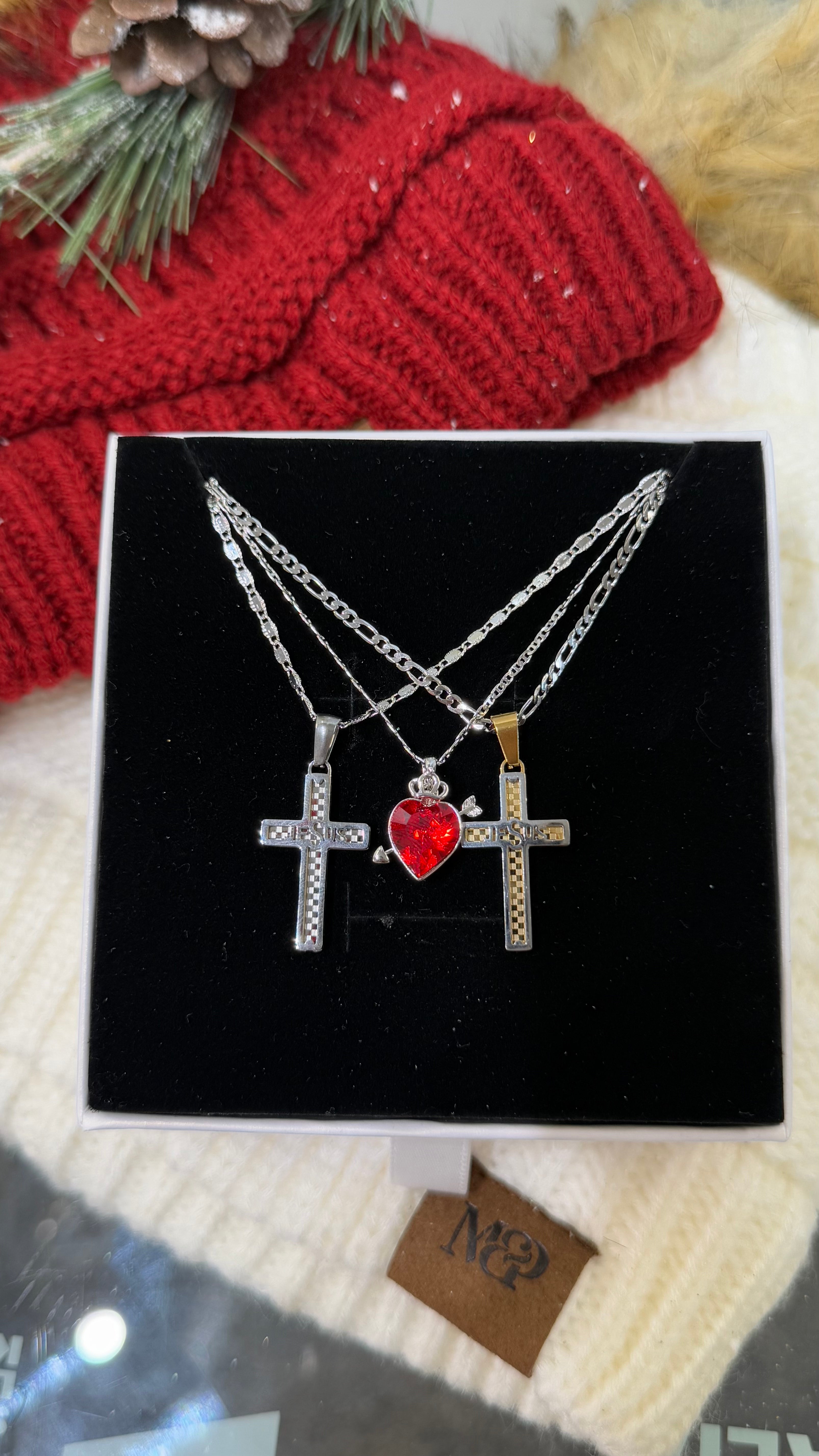 Matching Silver Cross Necklace Set