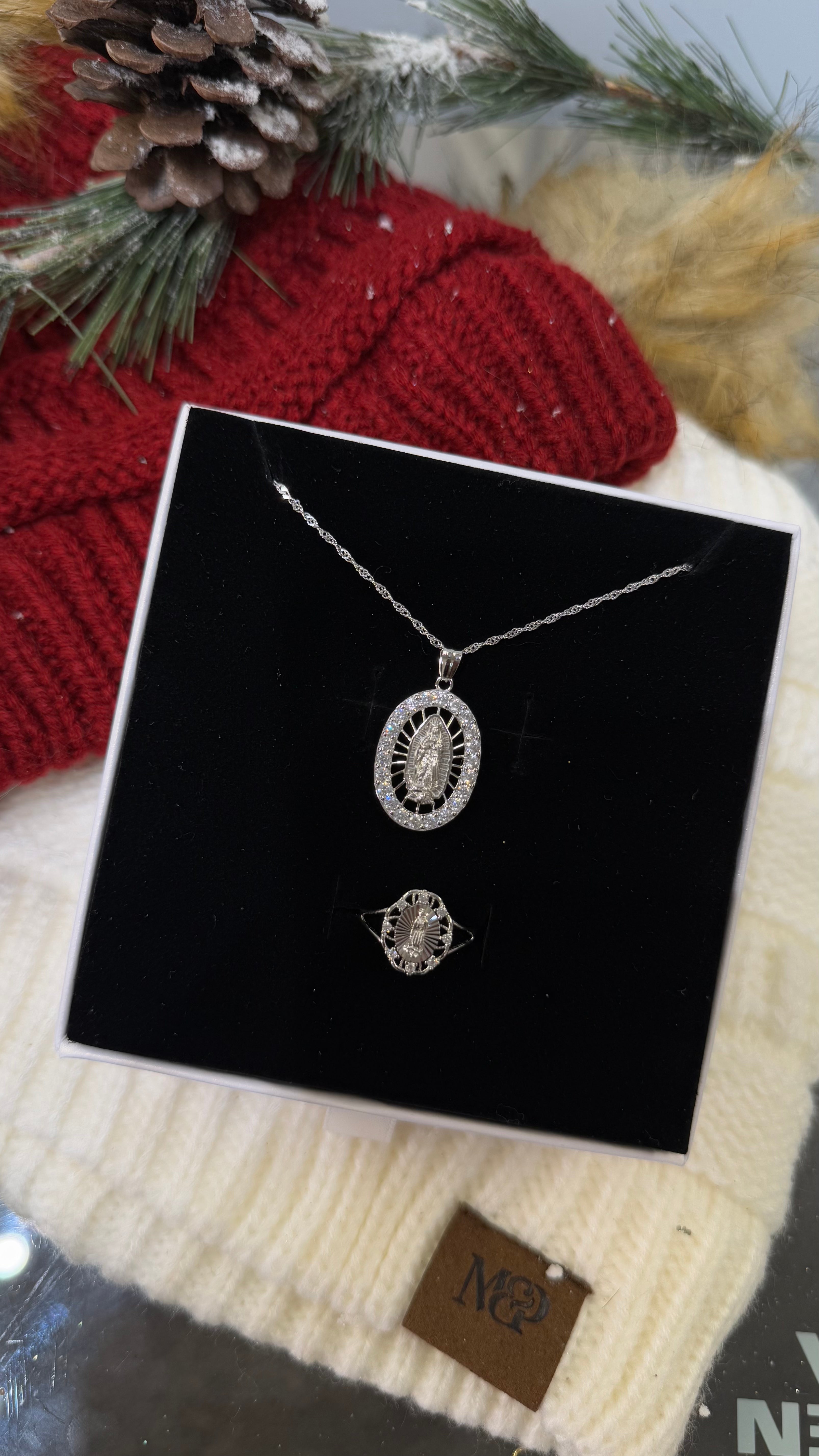 Our Lady of Guadalupe Silver Necklace Set