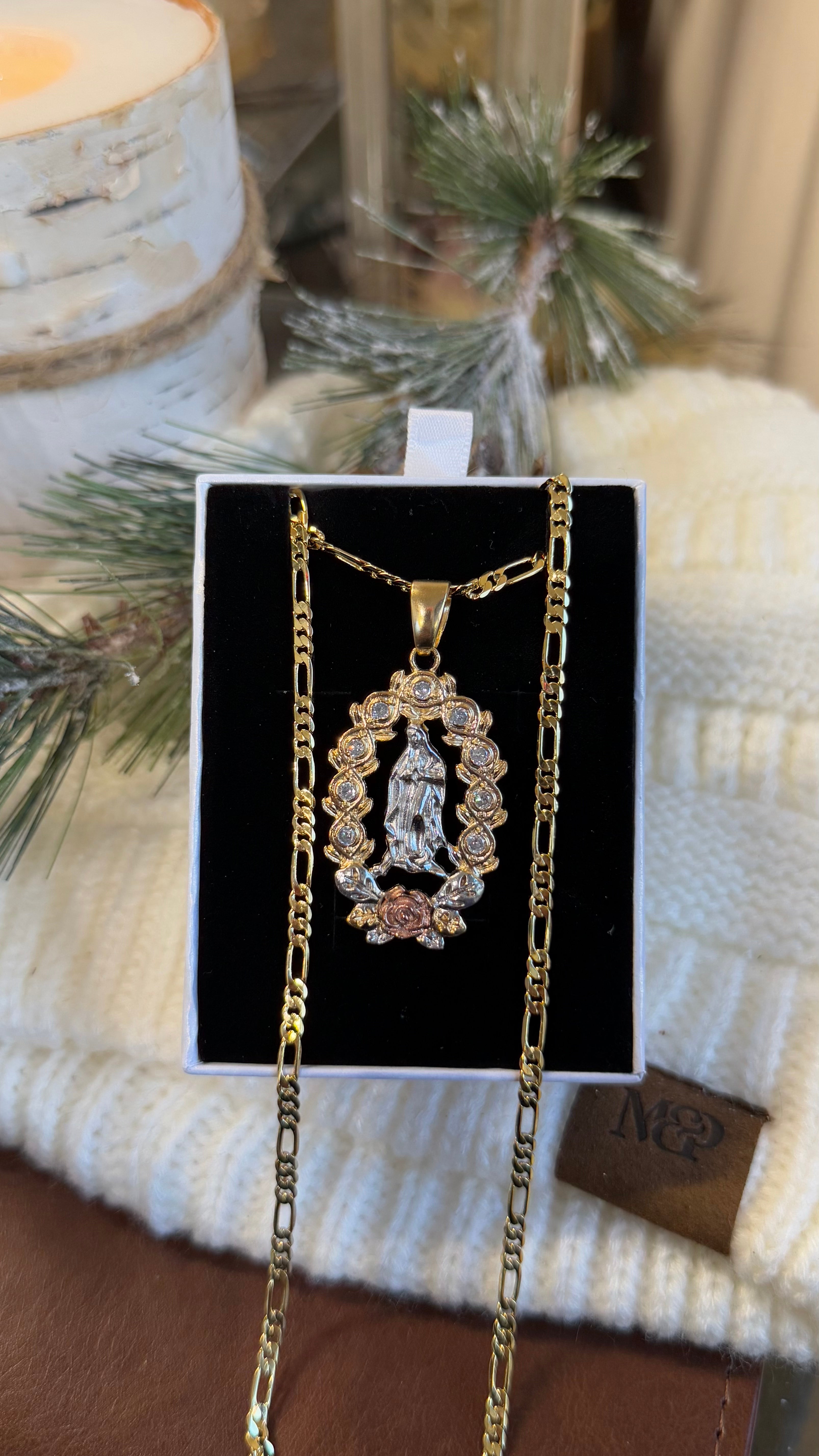 Gold Filled: White Virgencita Necklace