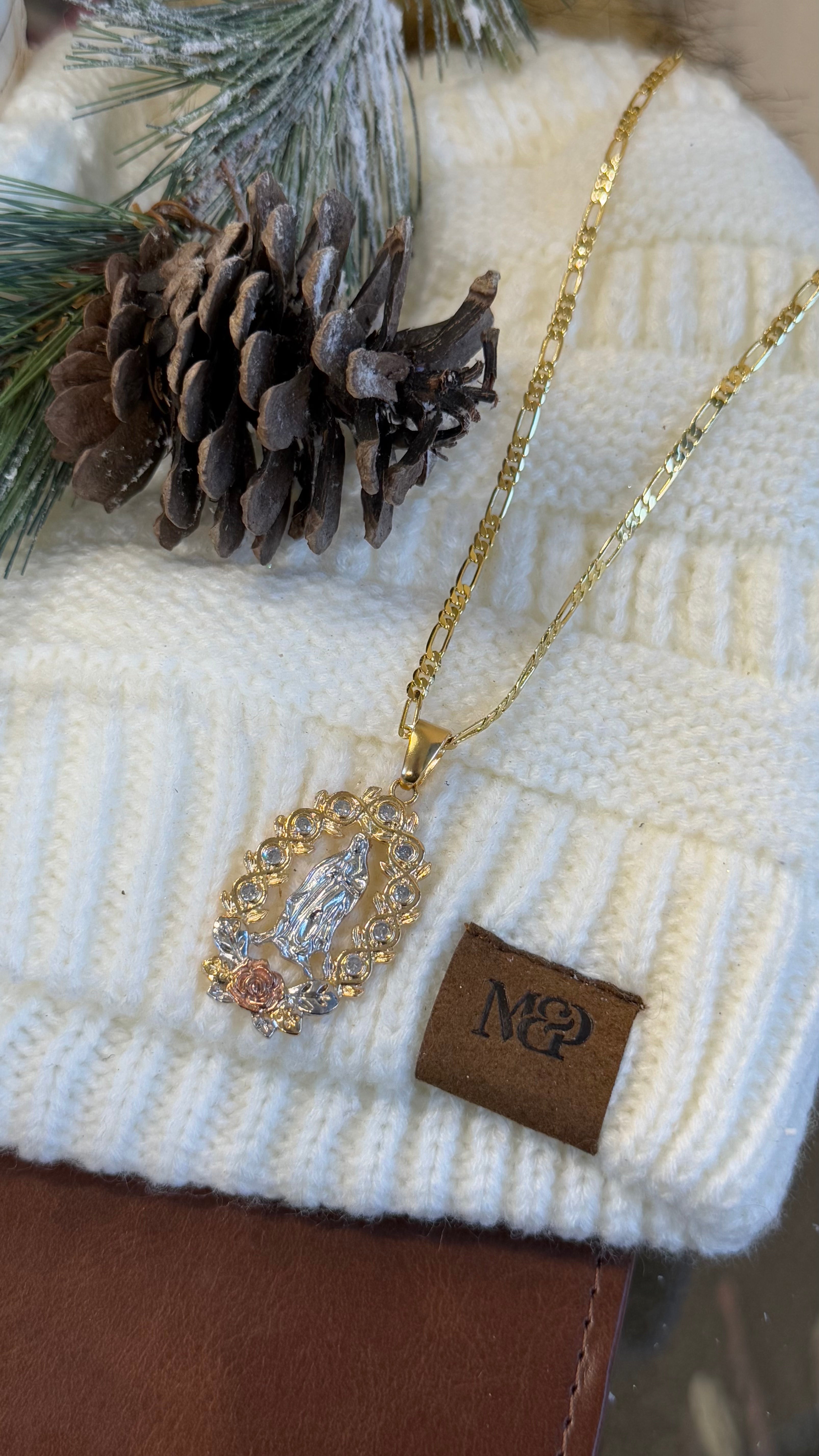 Gold Filled: White Virgencita Necklace