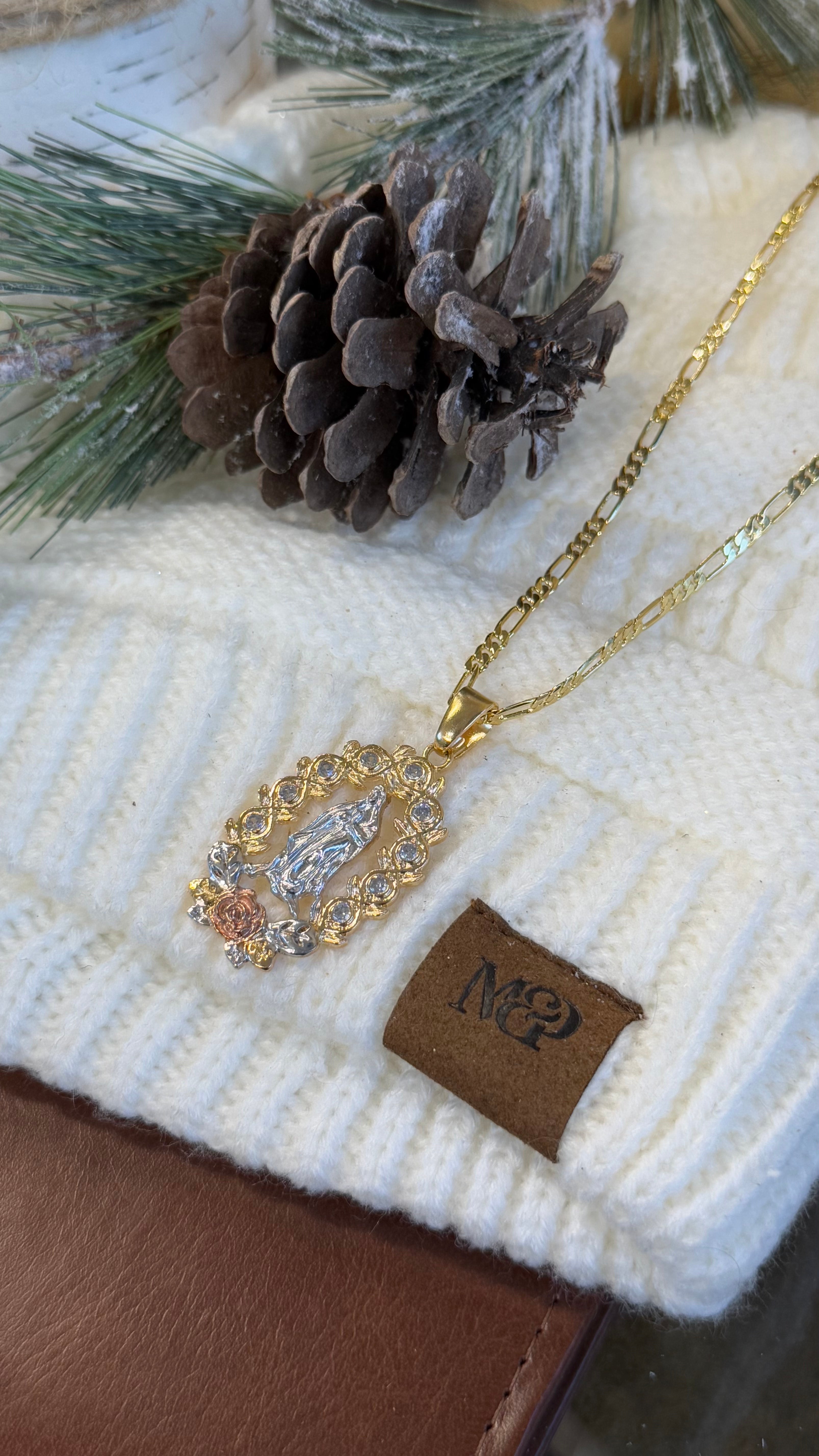 Gold Filled: White Virgencita Necklace