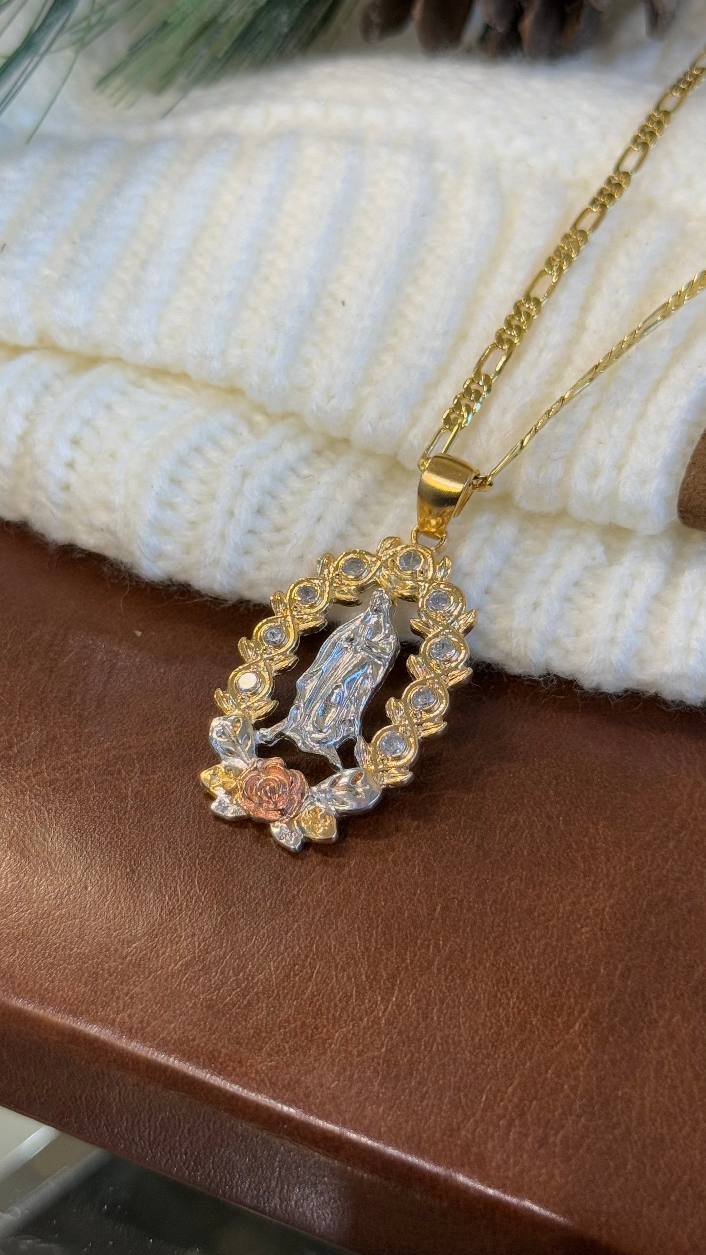 Gold Filled: White Virgencita Necklace