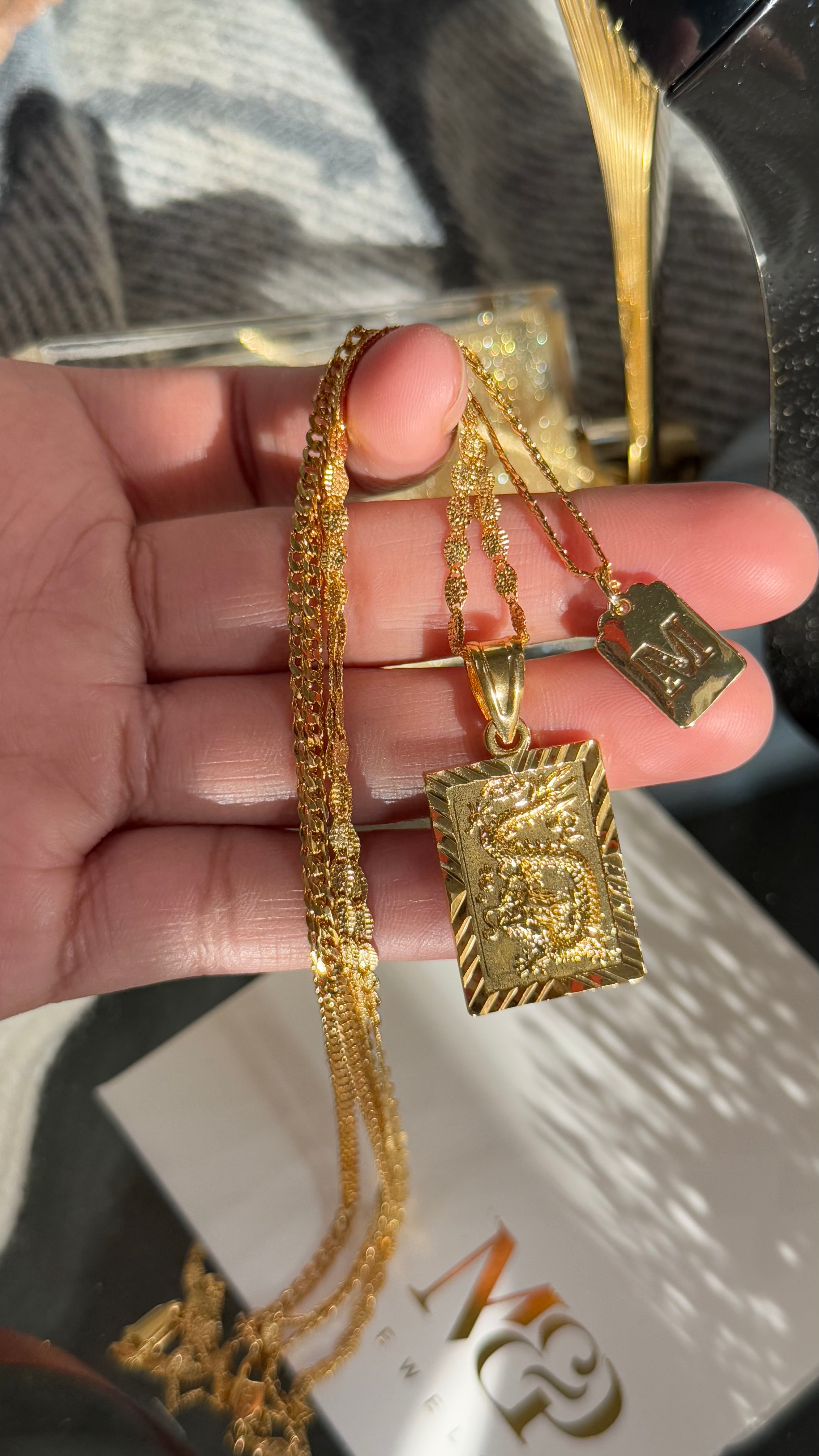 18K Gold Filled: Mushu Dragon Necklace Set