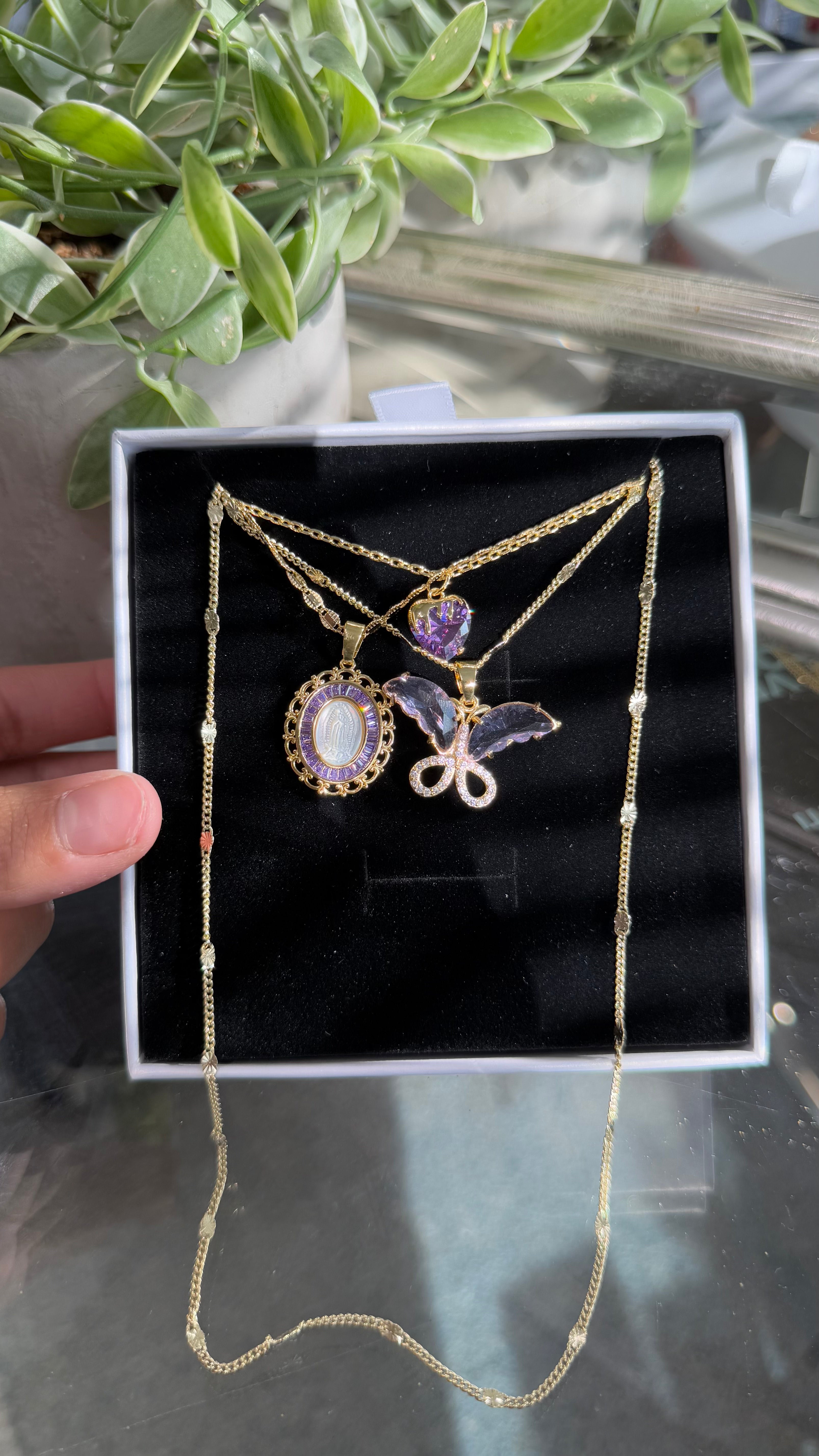 Sweet Lavender Lady of Guadalupe Necklace Set