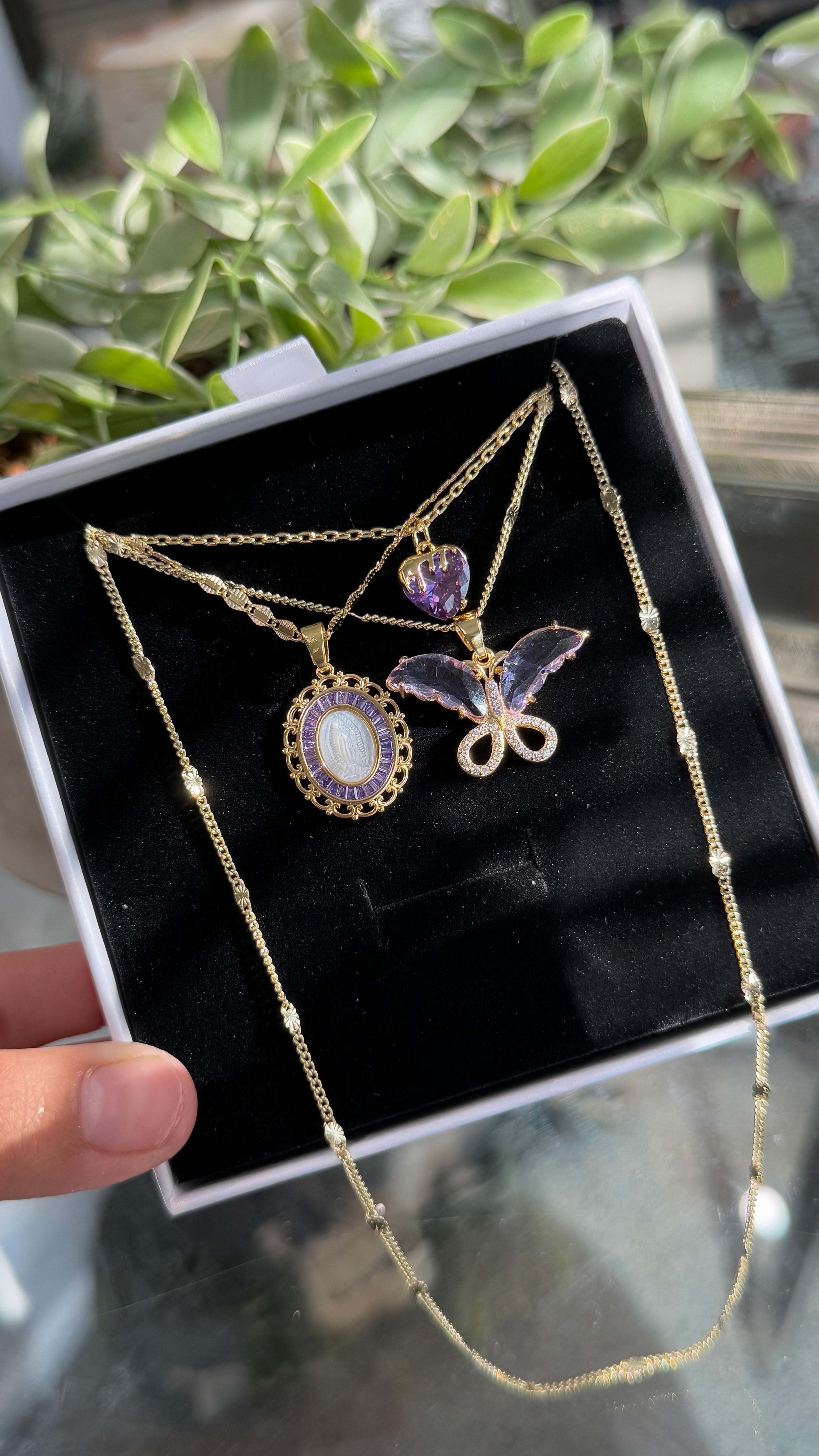 Sweet Lavender Lady of Guadalupe Necklace Set