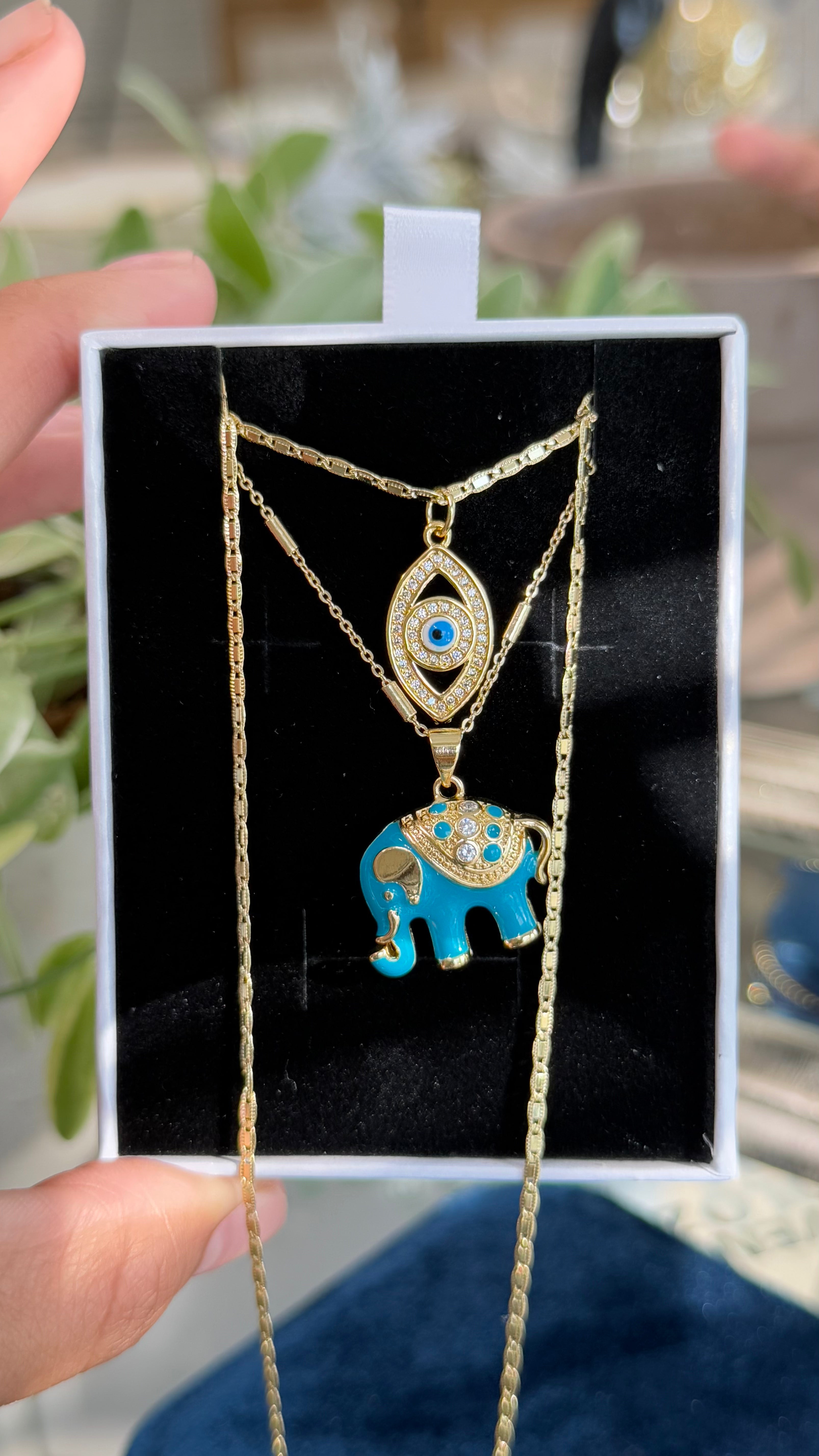 Baby Blue Elephant Talisman Necklace Set