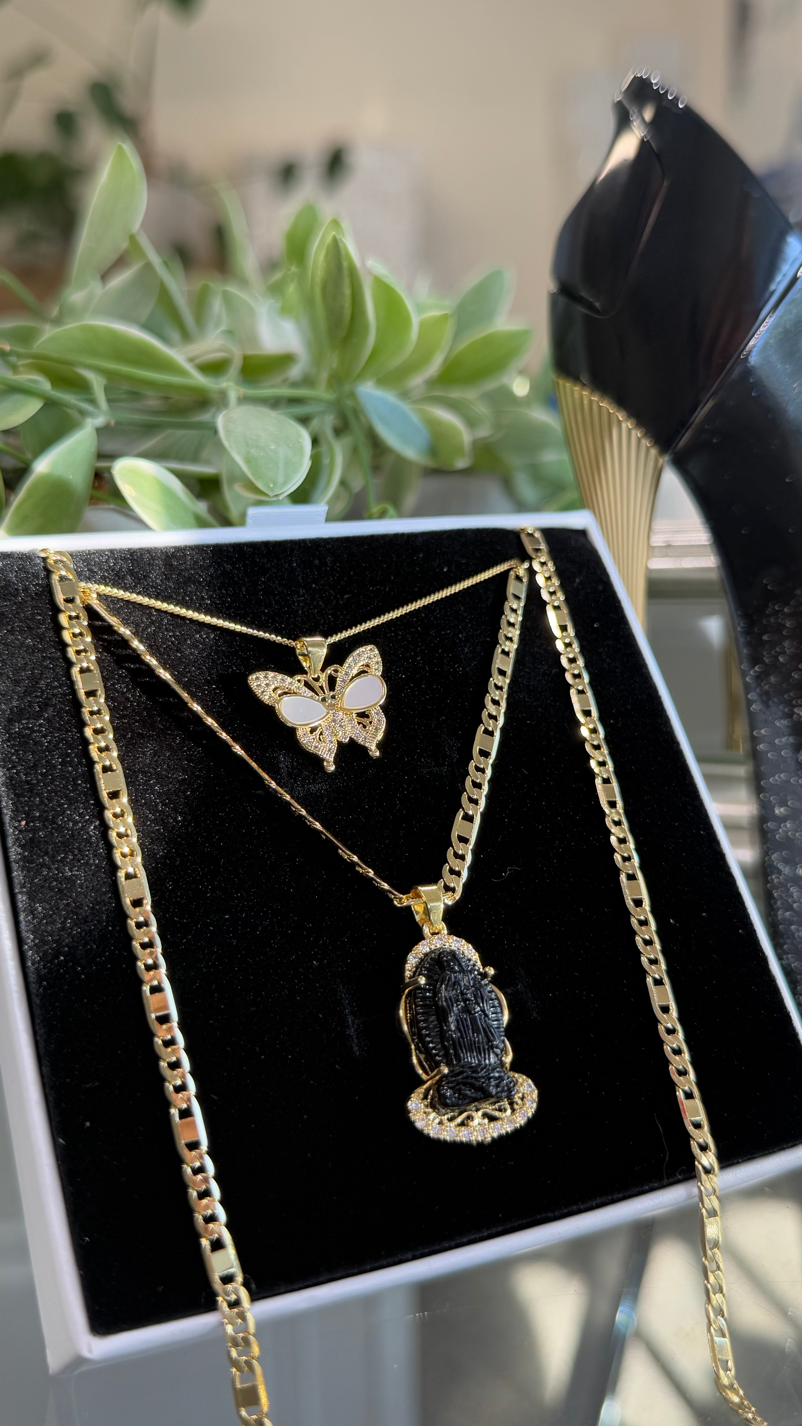 Black: Our Lady of Guadalupe Flutter Necklace Set