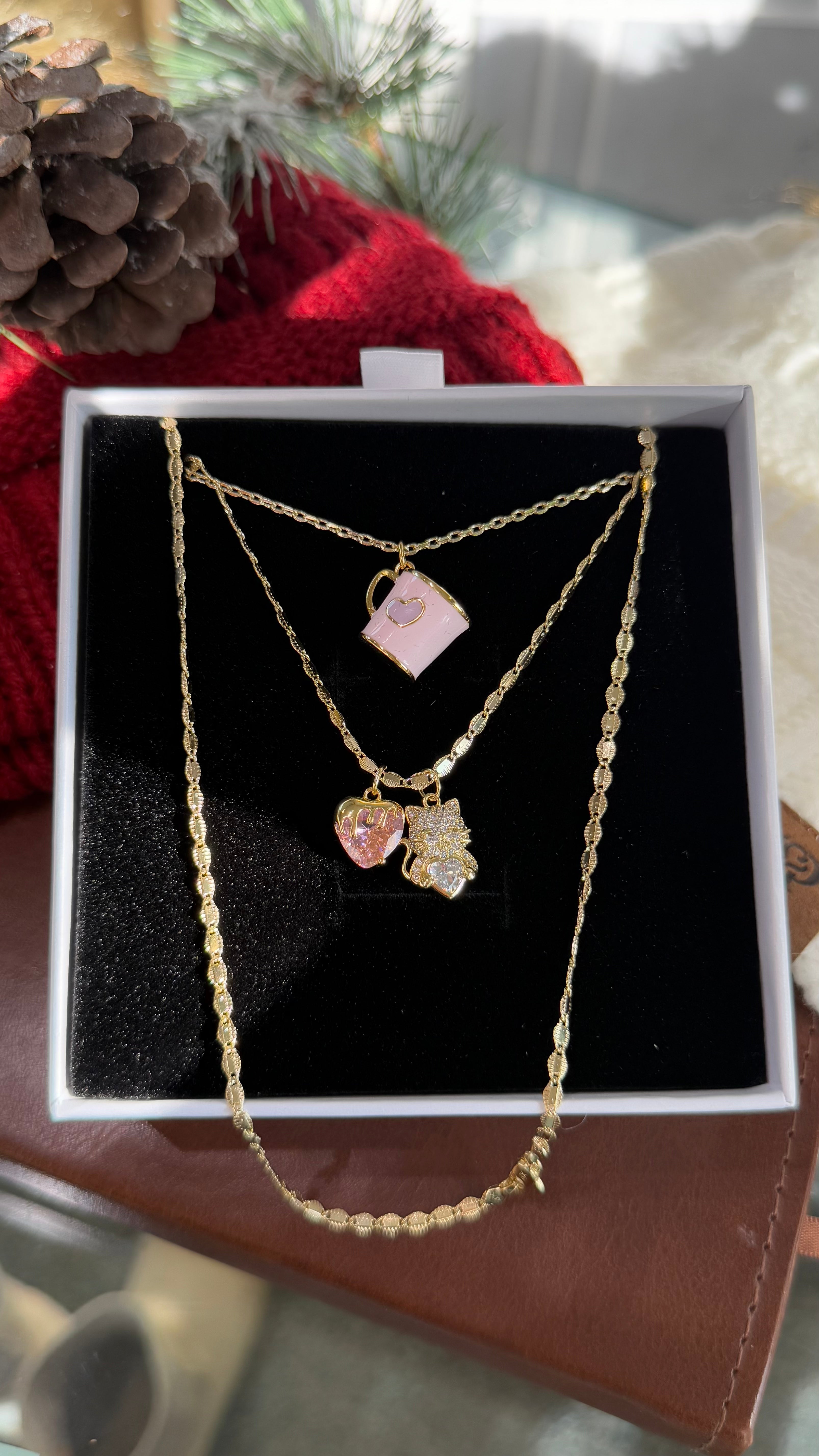 Pink Cheshire Cat Necklace Set