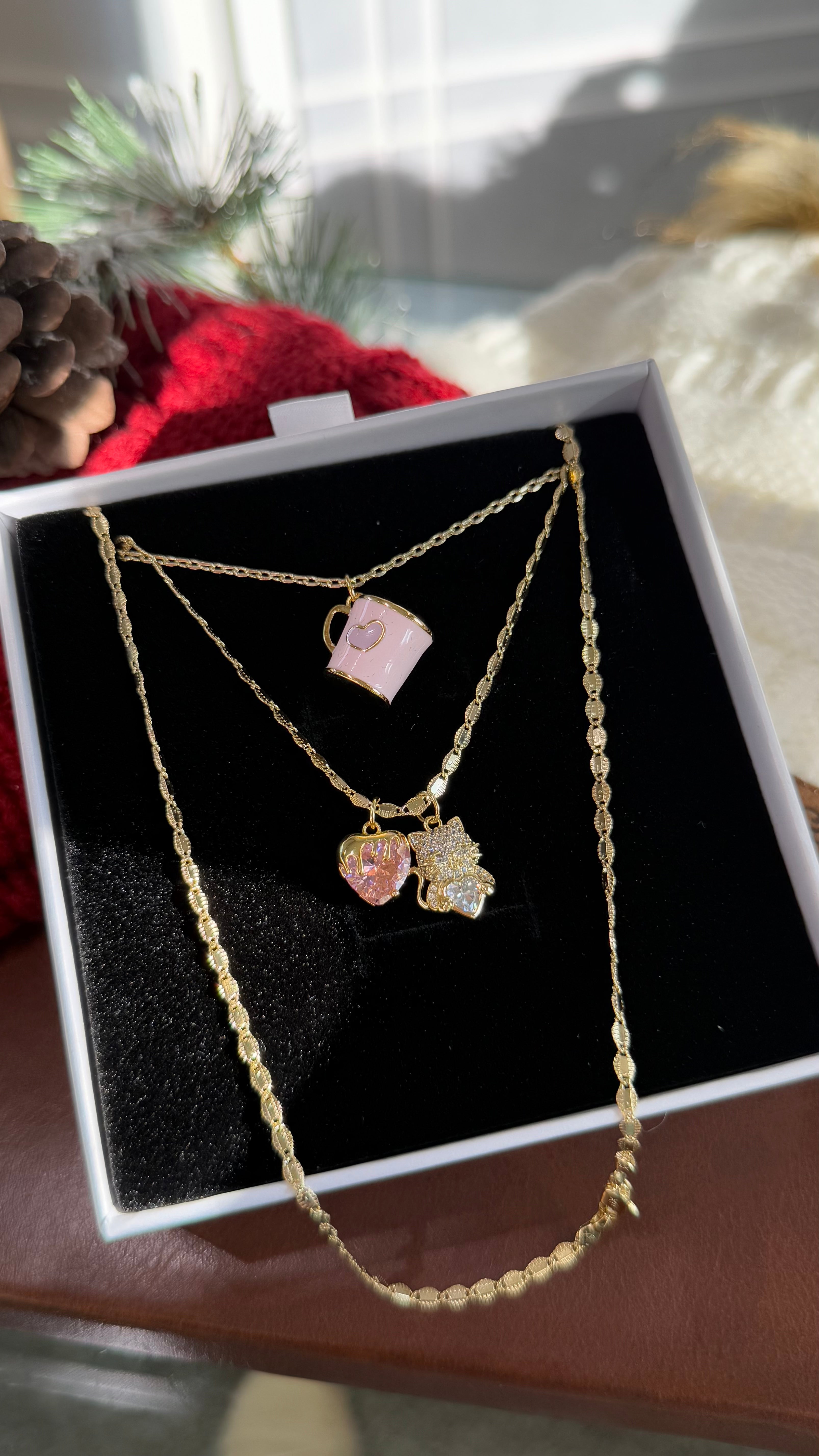 Pink Cheshire Cat Necklace Set