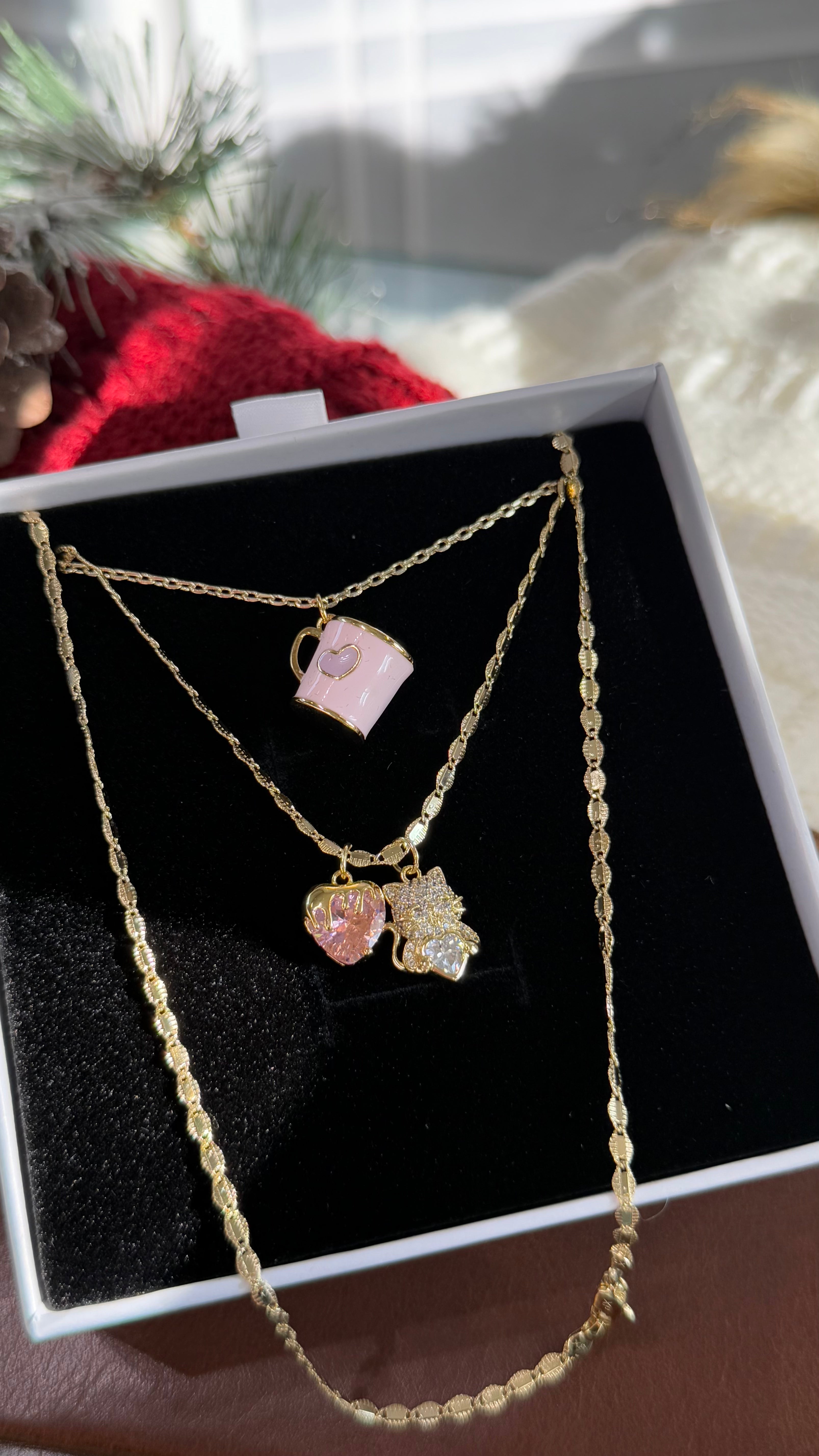 Pink Cheshire Cat Necklace Set