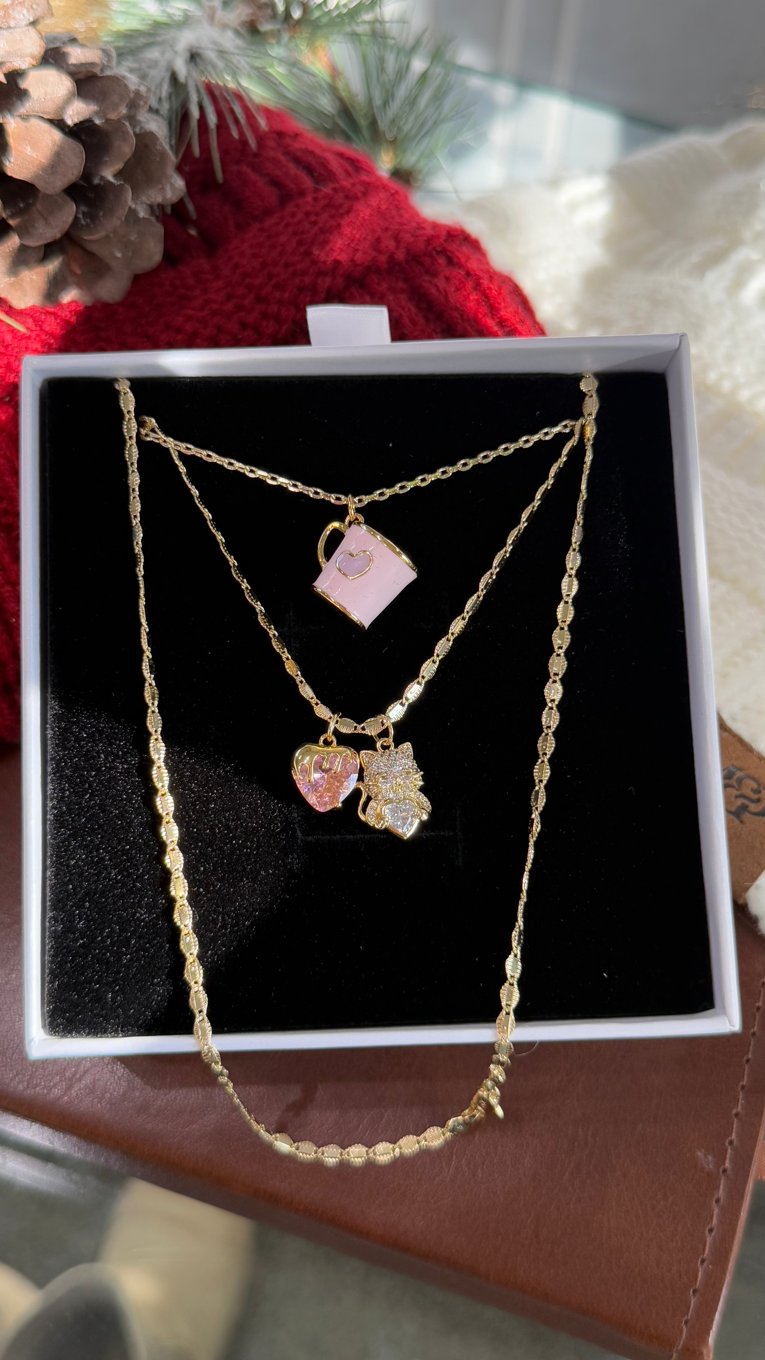 Pink Cheshire Cat Necklace Set