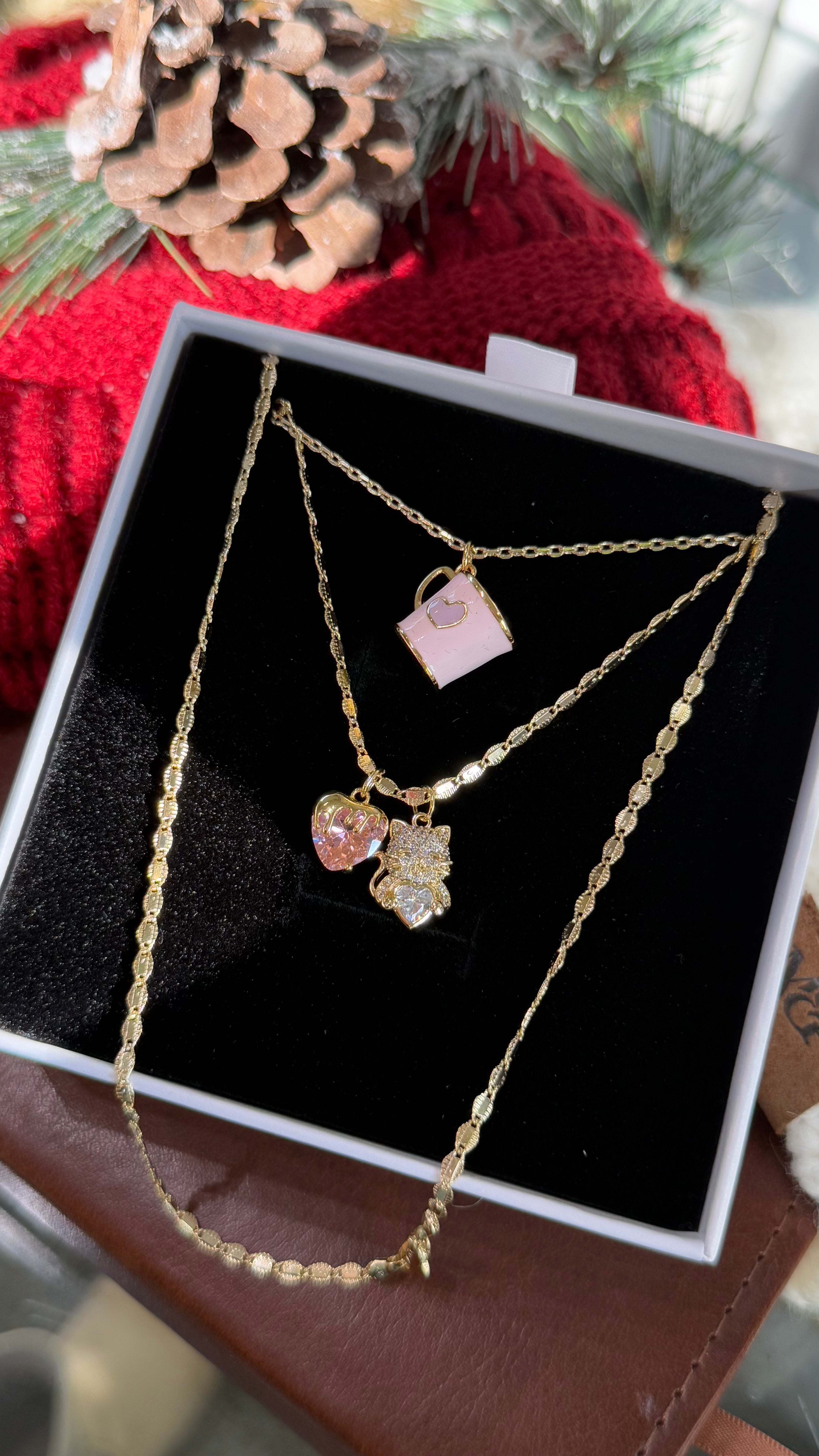 Pink Cheshire Cat Necklace Set