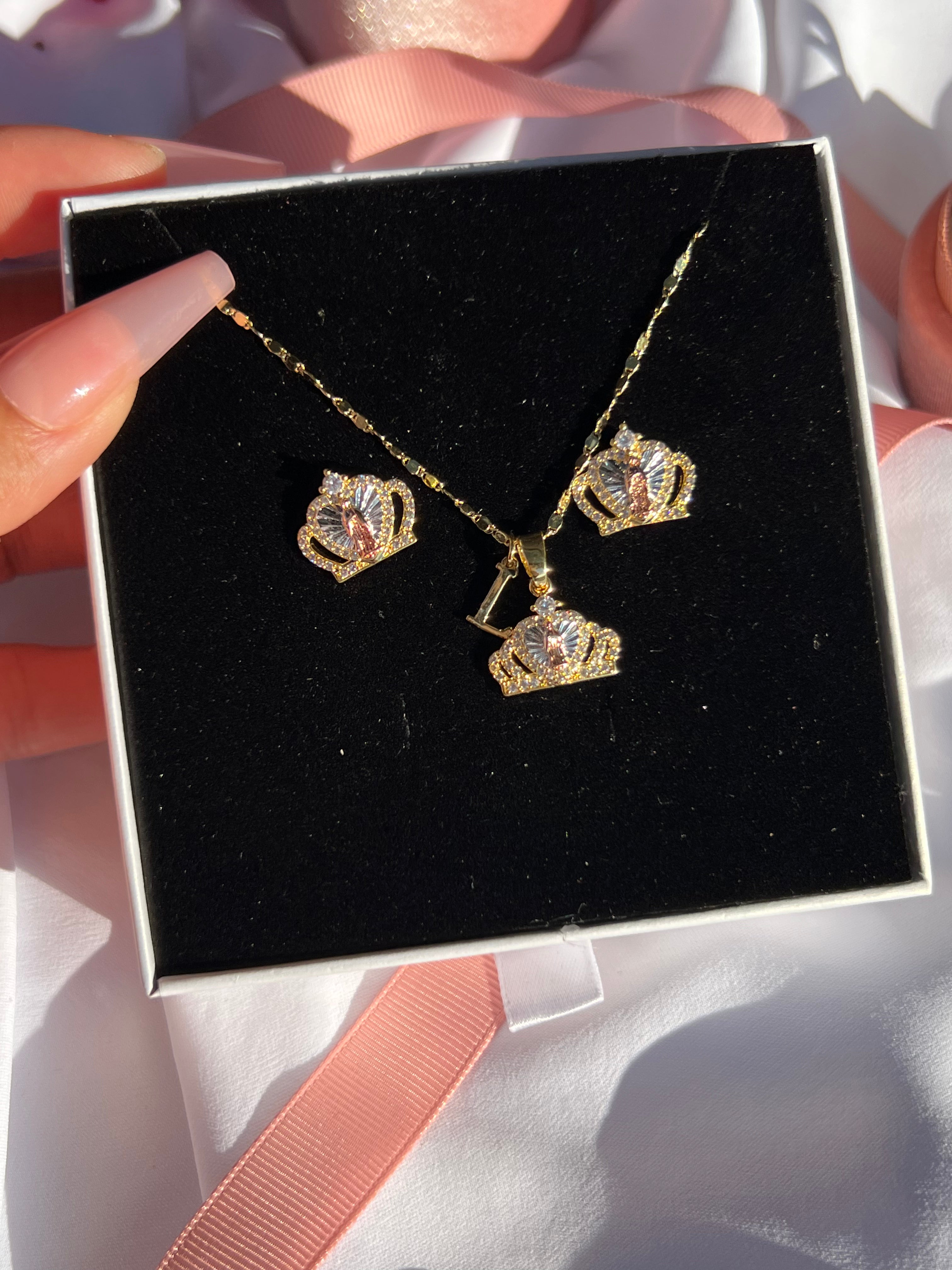 Virgencita Tiara Necklace Set (Custom Initial)