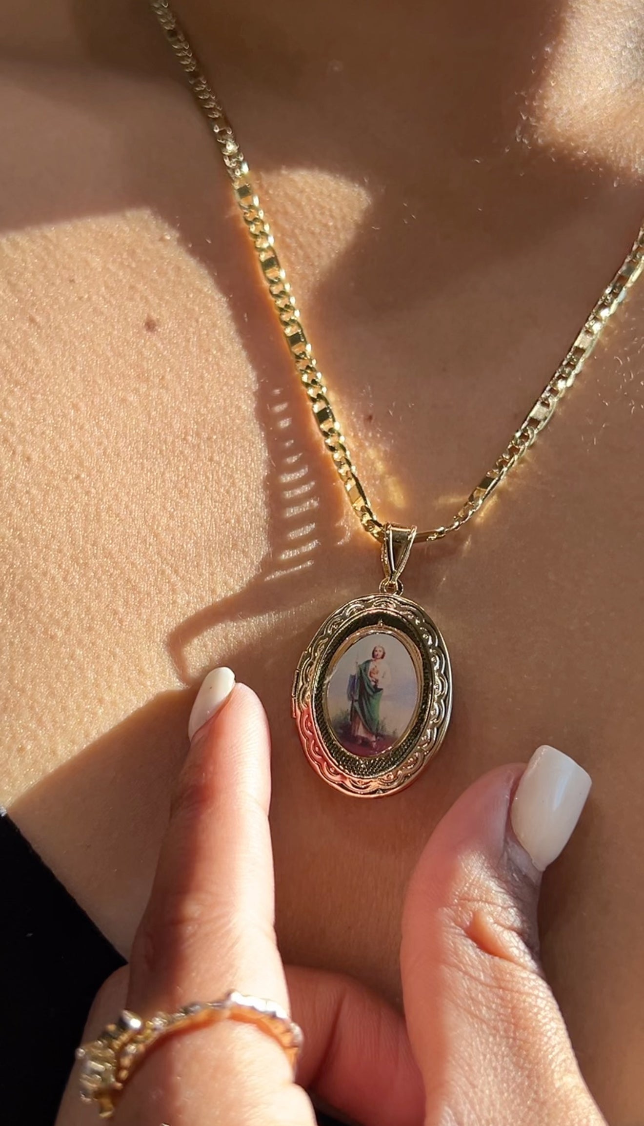 Green San Judas Locket Necklace (Insert Photo for protection)