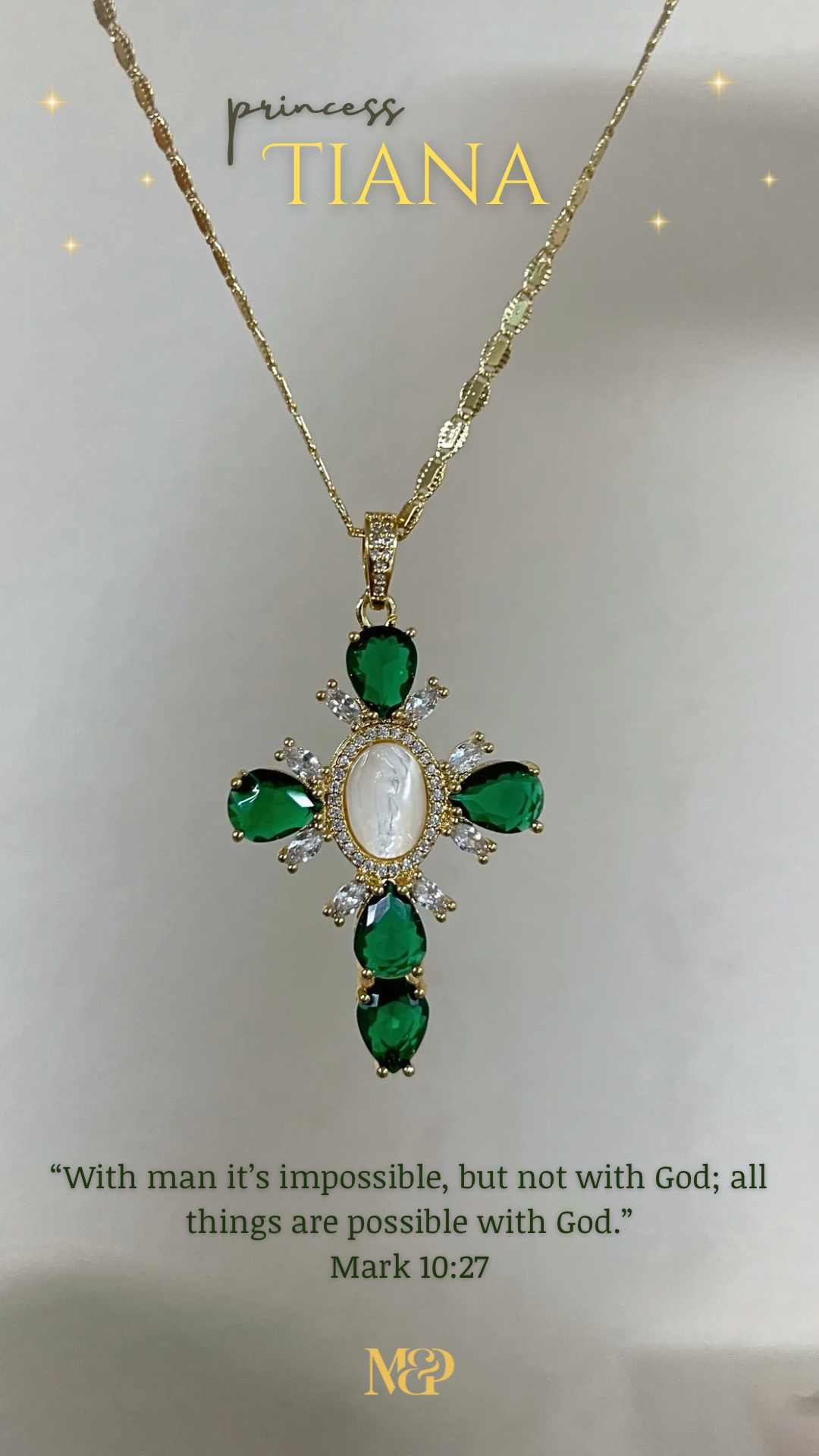 Tiana Emerald Cross Necklace