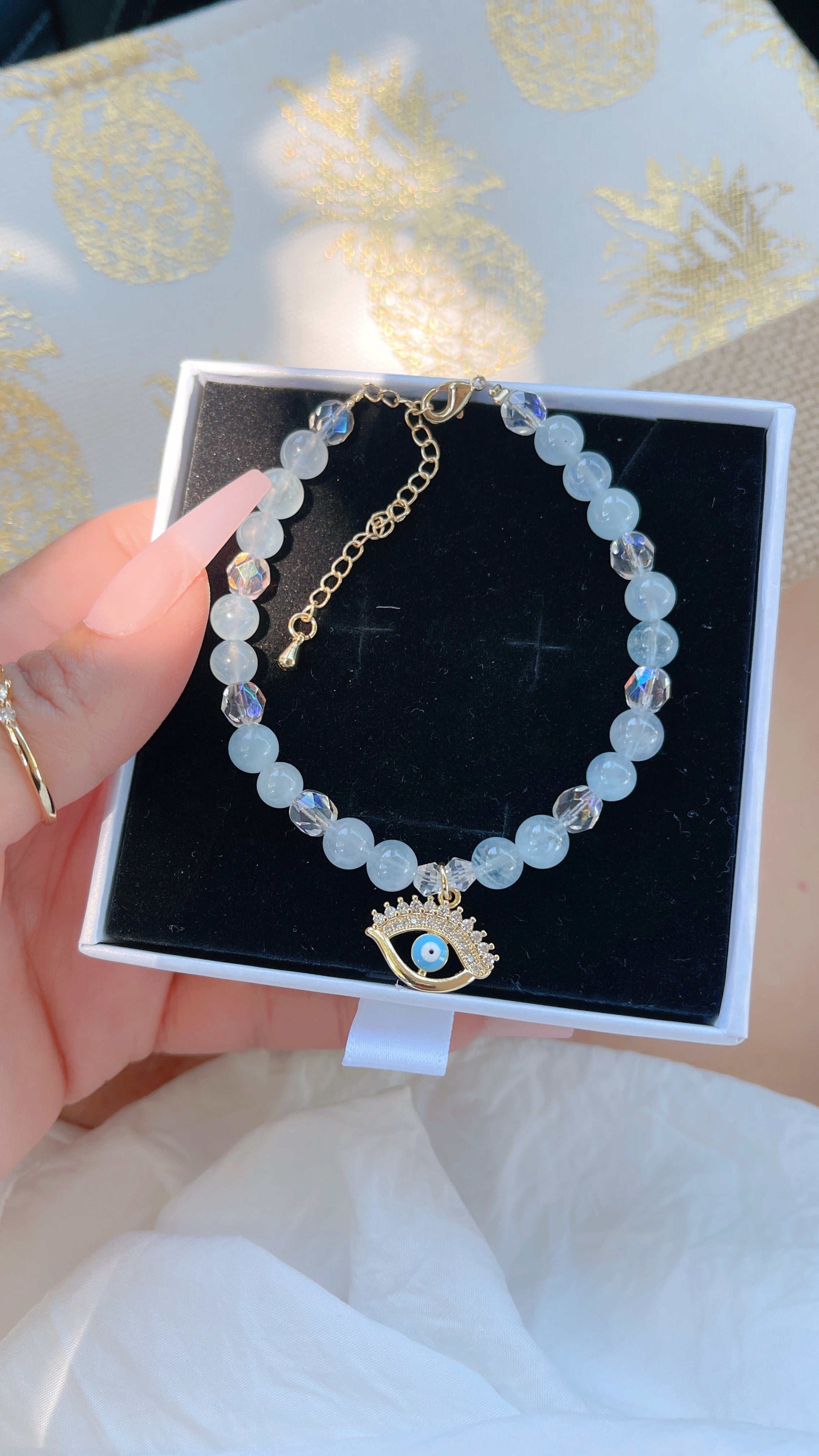 Aquamarine Evil Eye Bracelet