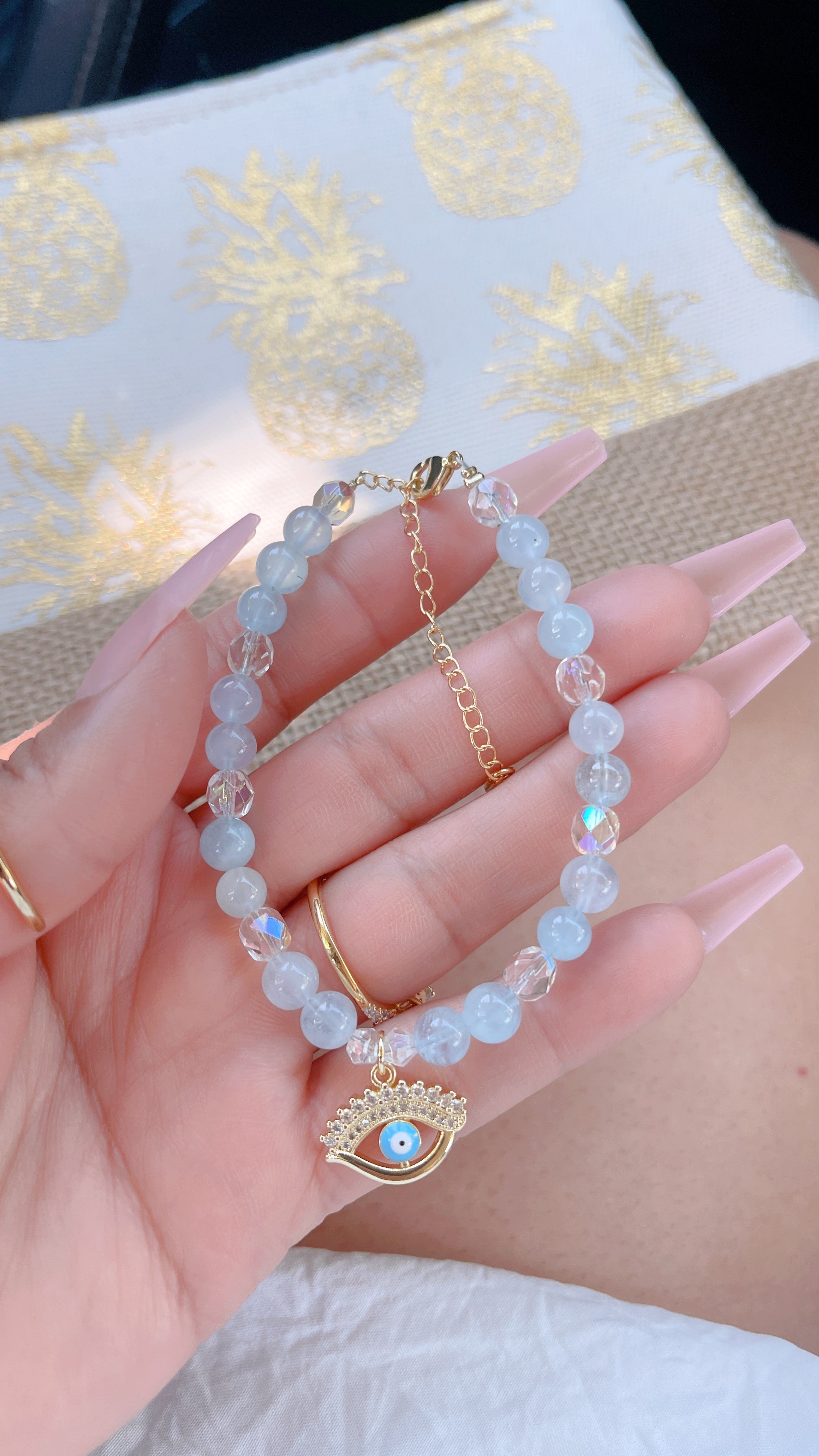 Aquamarine Evil Eye Bracelet