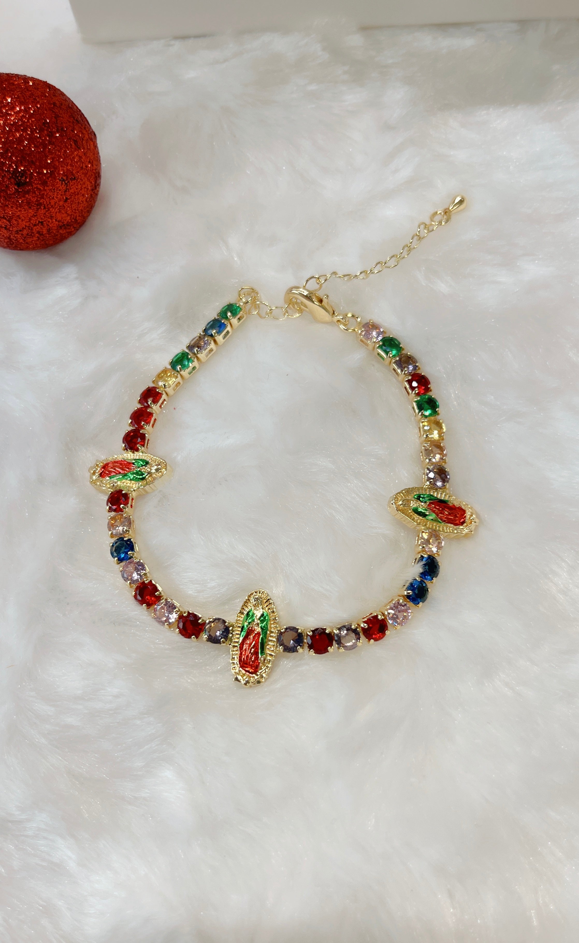 Multi-Color Virgen de Guadalupe Tennis Bracelet