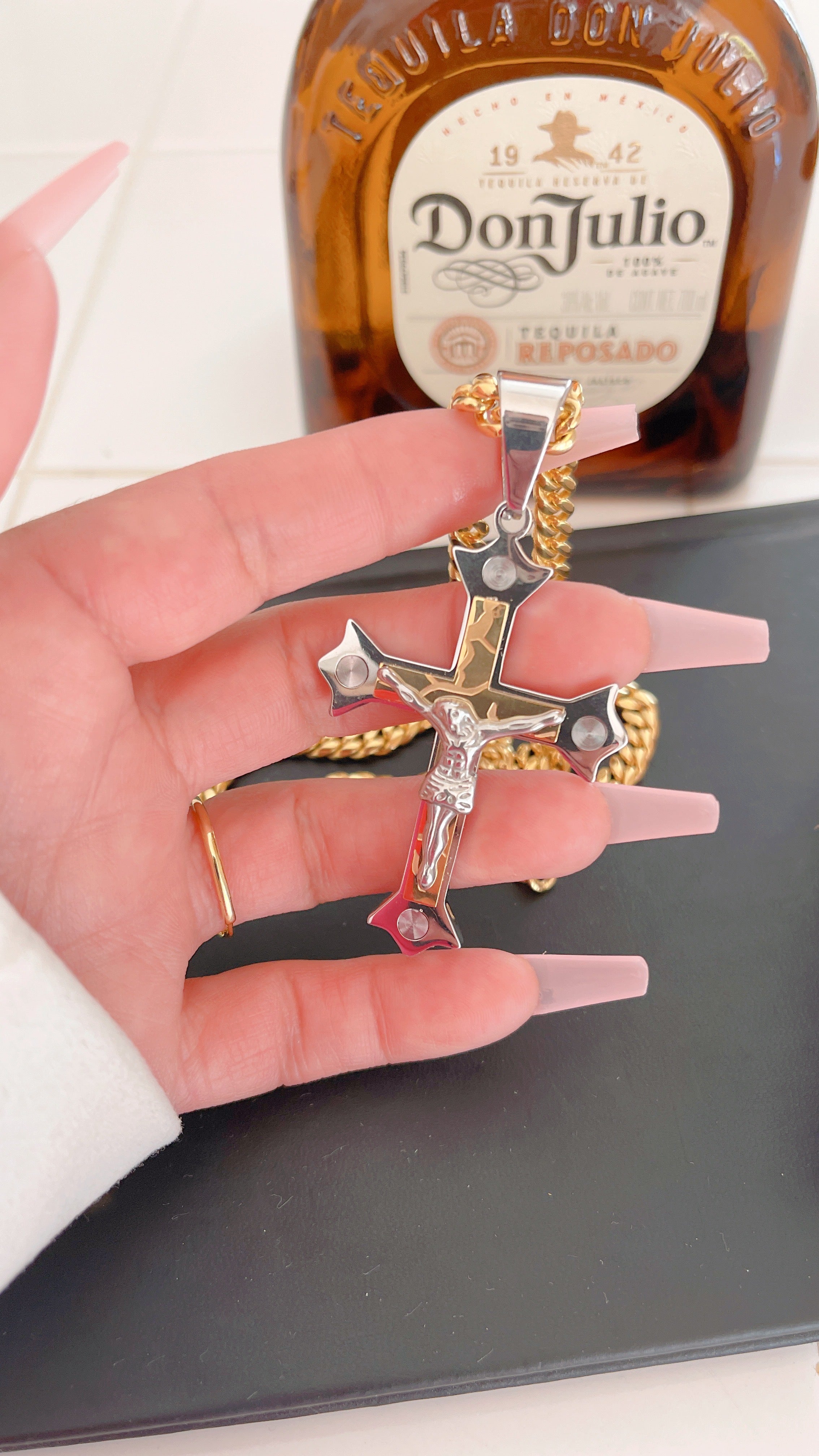 Gold Lightening Crucifix Necklace