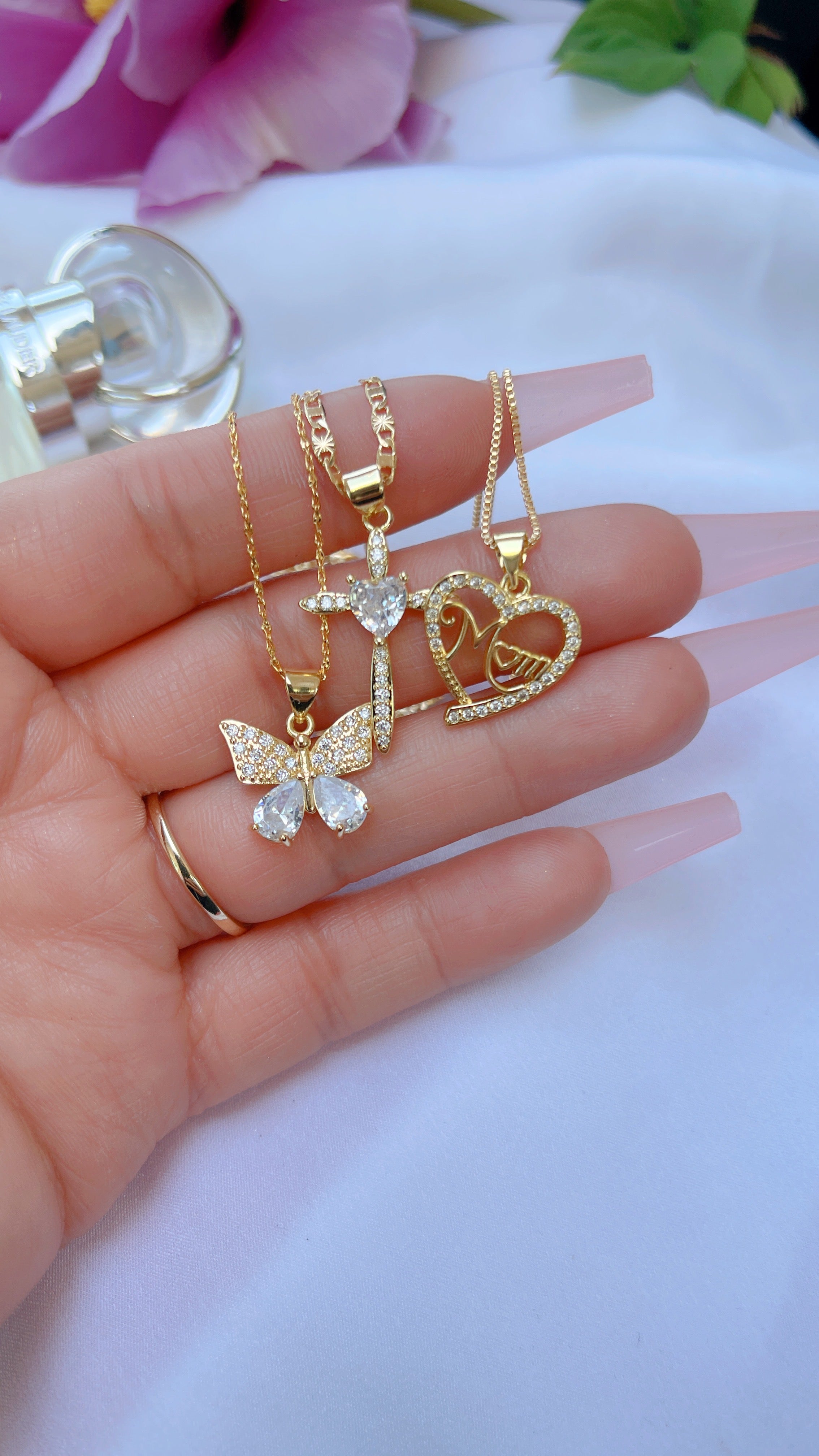 Mom Diamond Butterfly Necklace SET