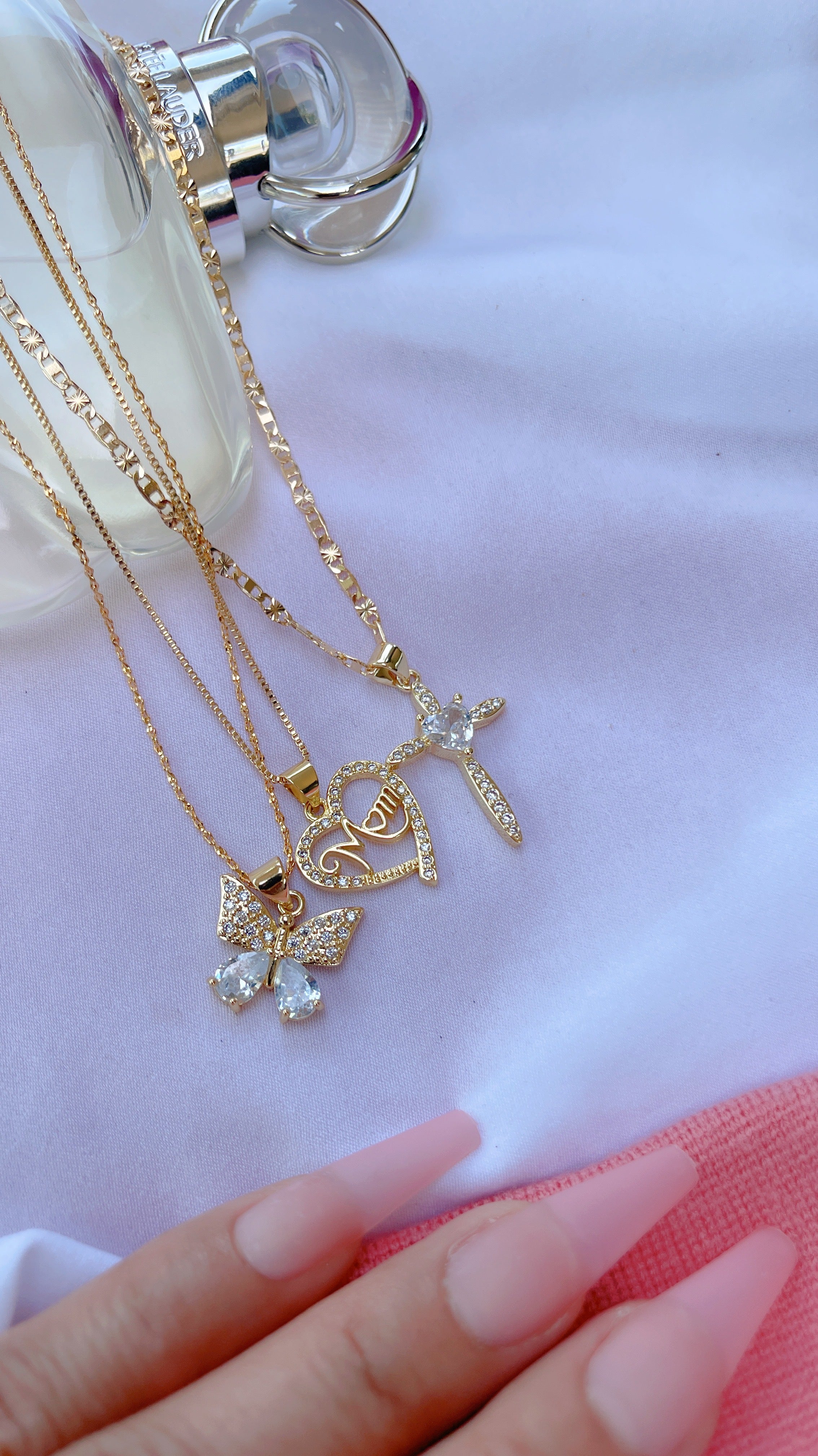 Mom Diamond Butterfly Necklace SET