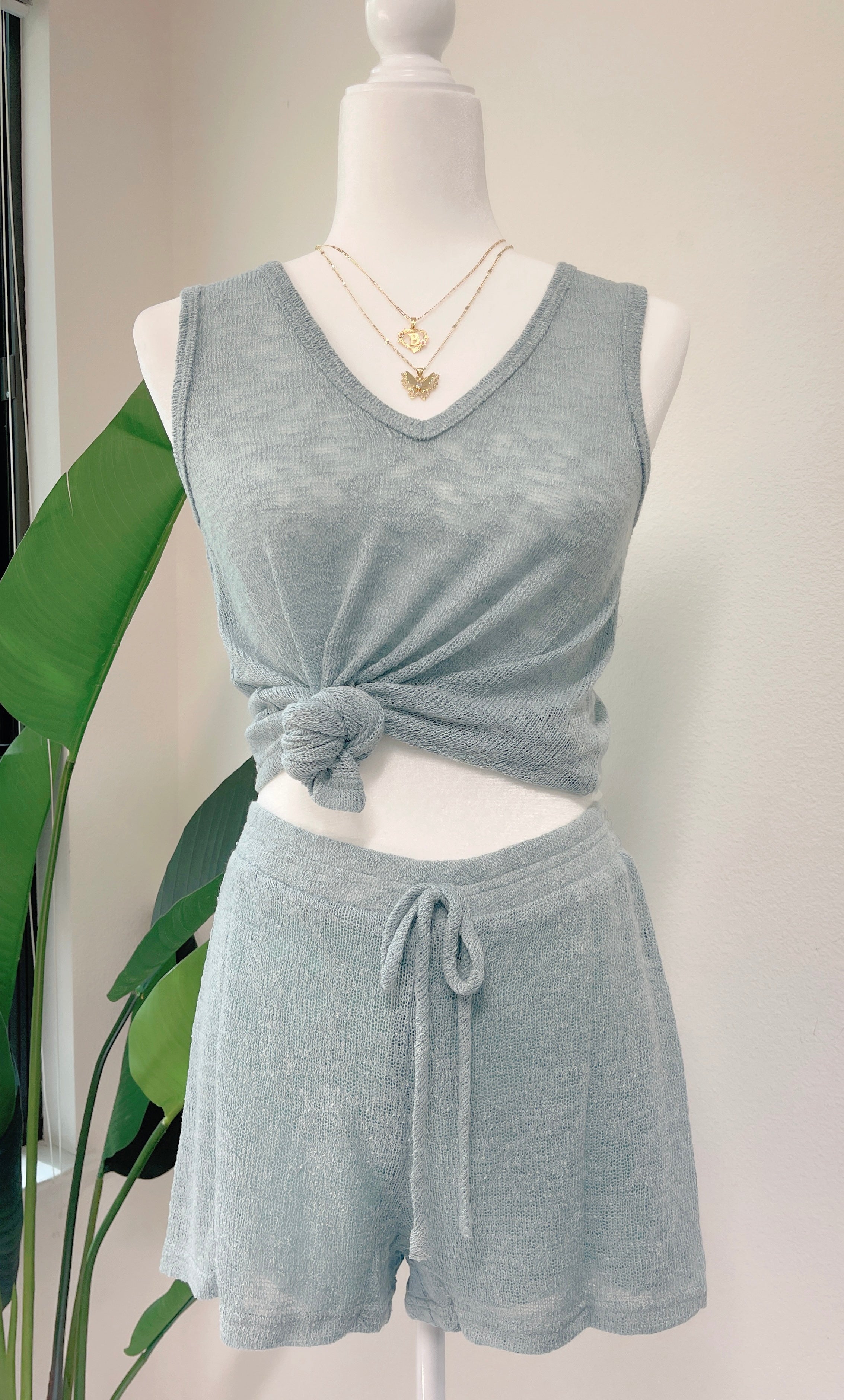 2 Piece Fresh Knitted Loungewear in Ocean Blue