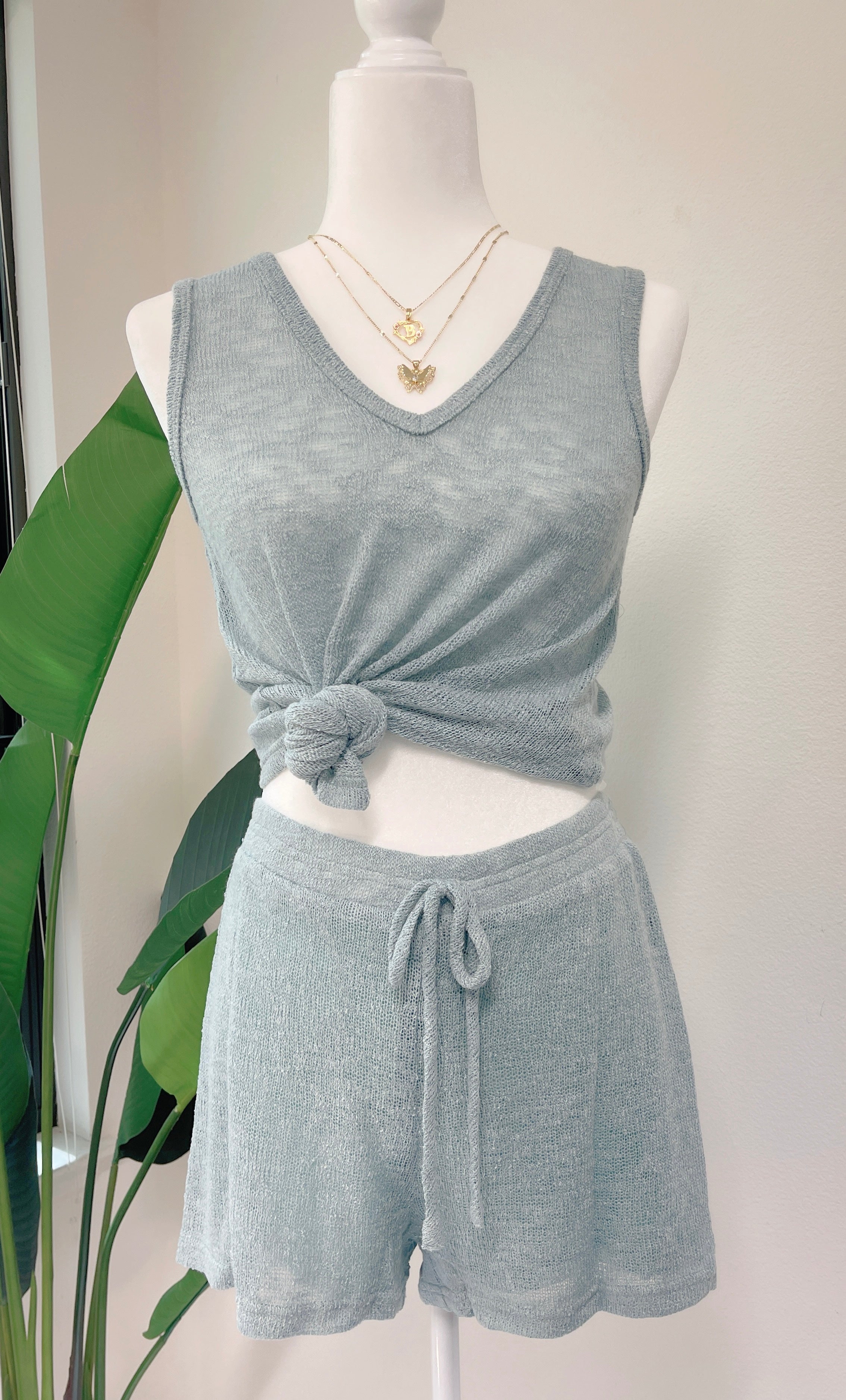 2 Piece Fresh Knitted Loungewear in Ocean Blue