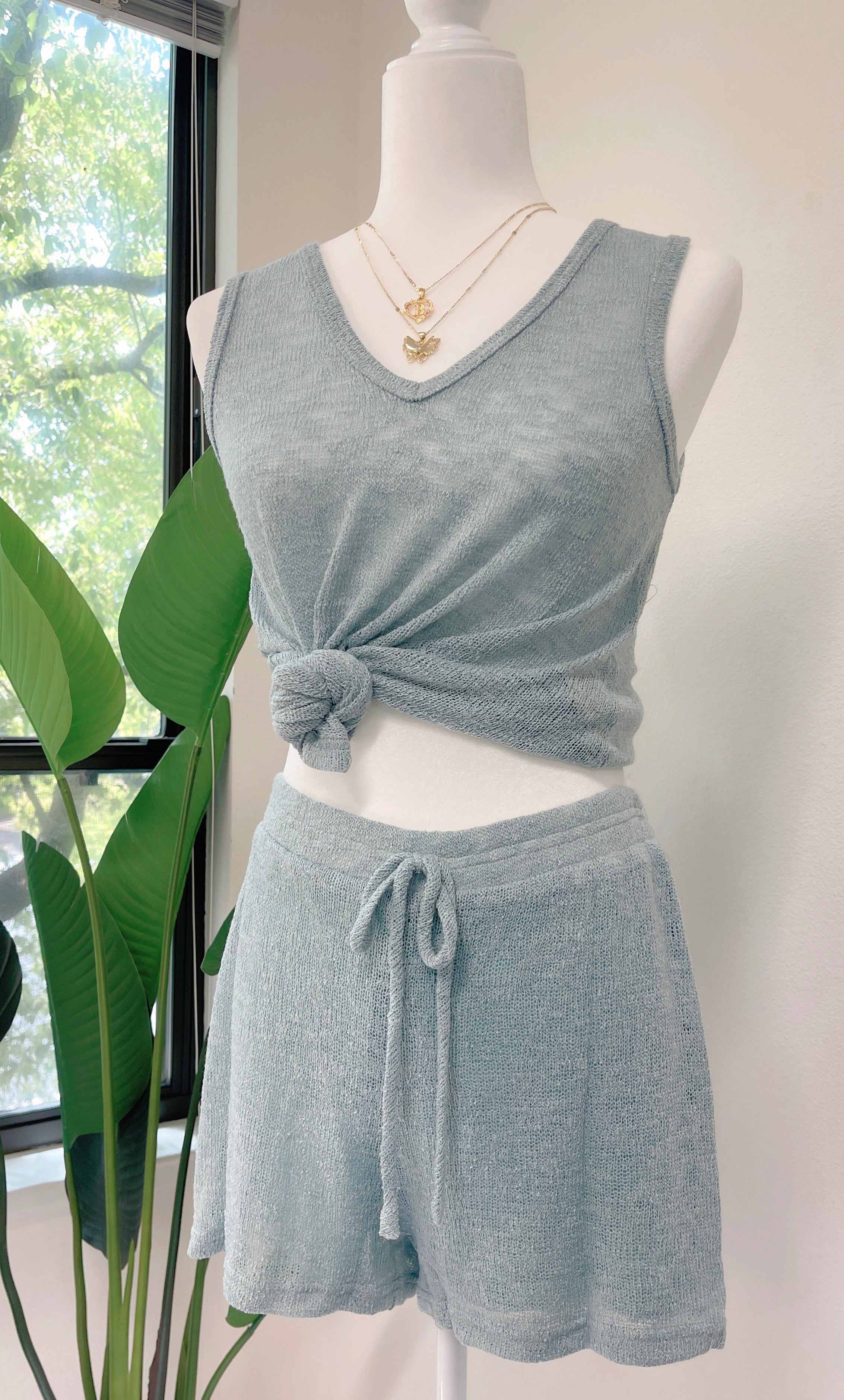 2 Piece Fresh Knitted Loungewear in Ocean Blue