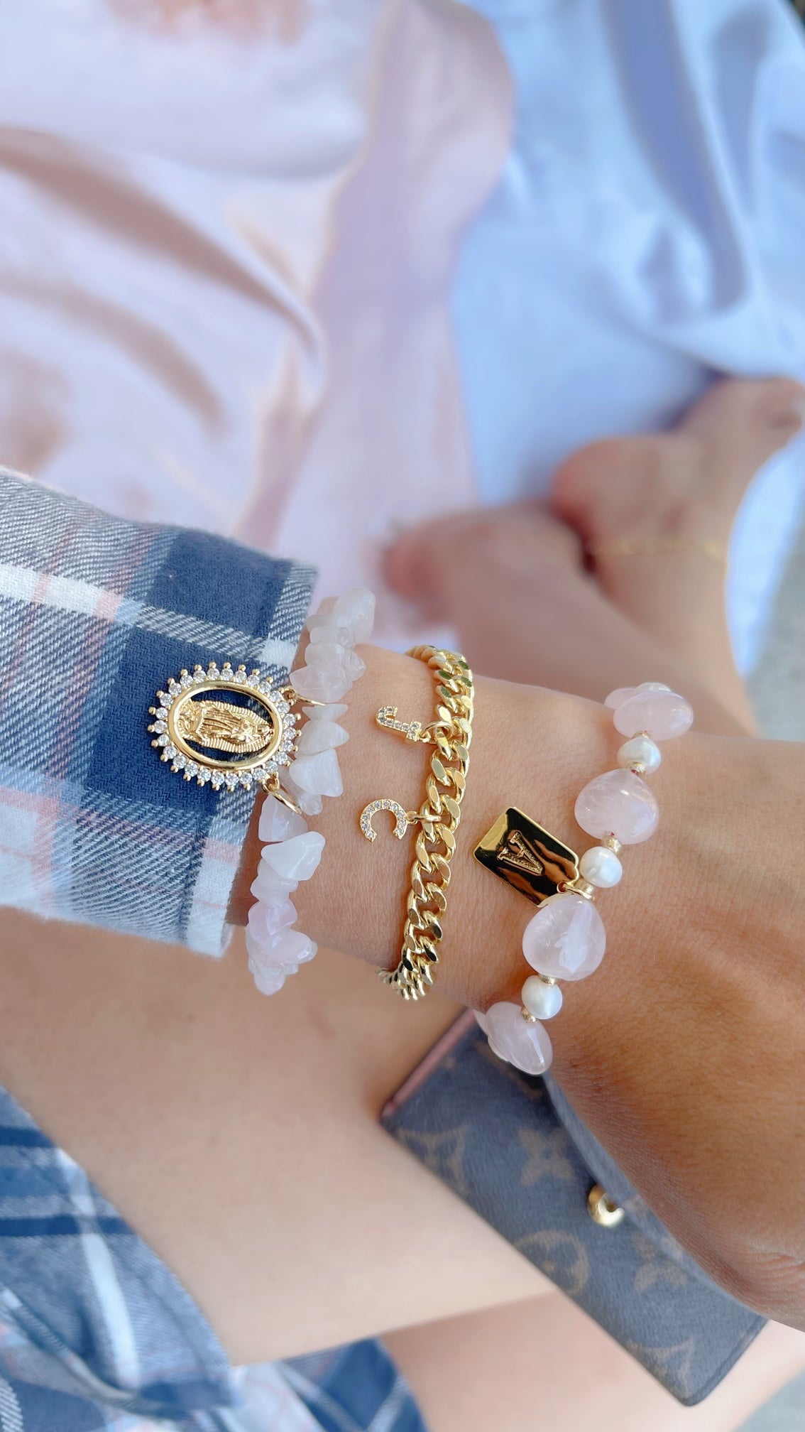 Conjunto de pulsera Mary de cuarzo rosa