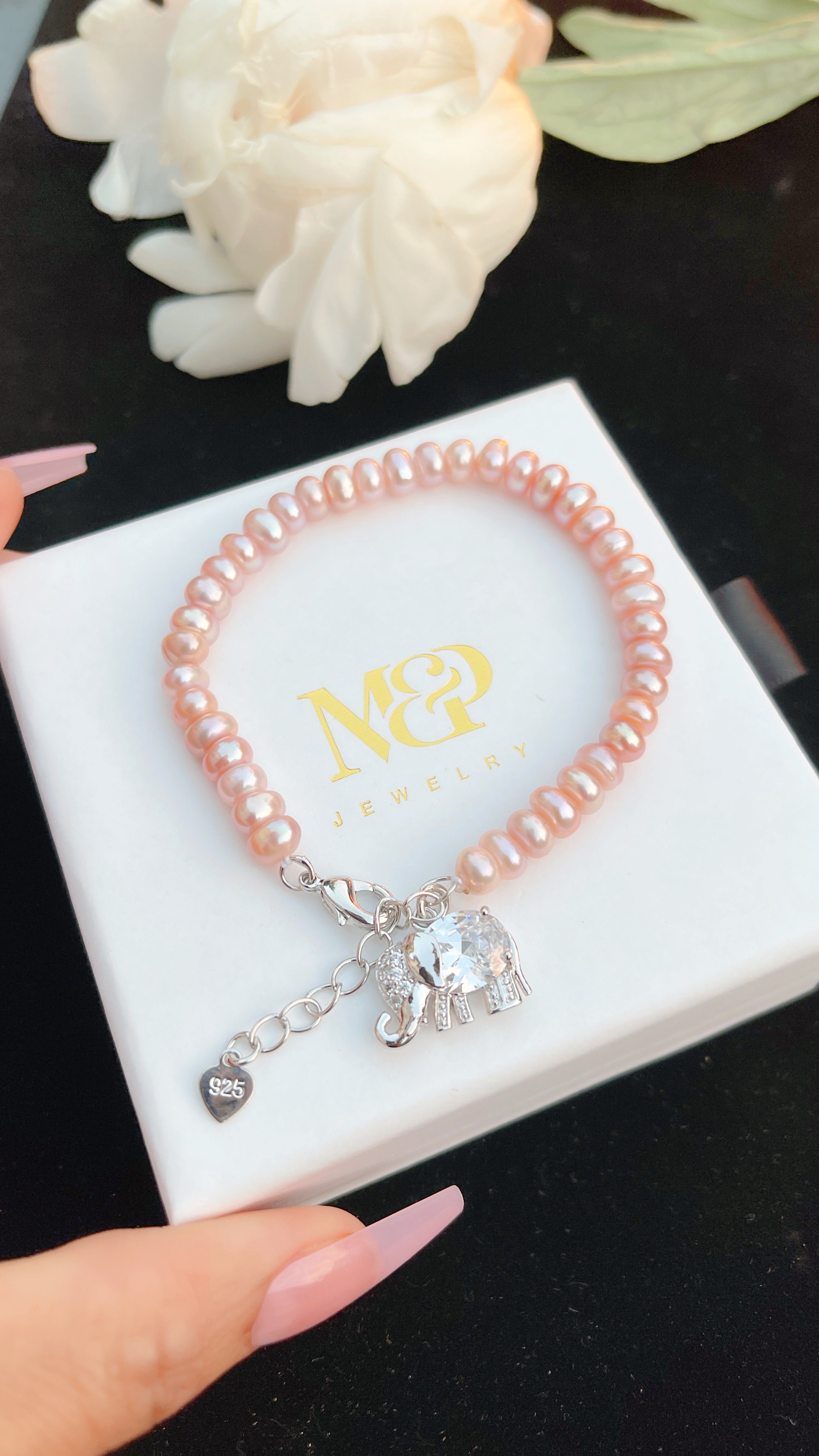 Pulsera Elefante de la Suerte con Perlas