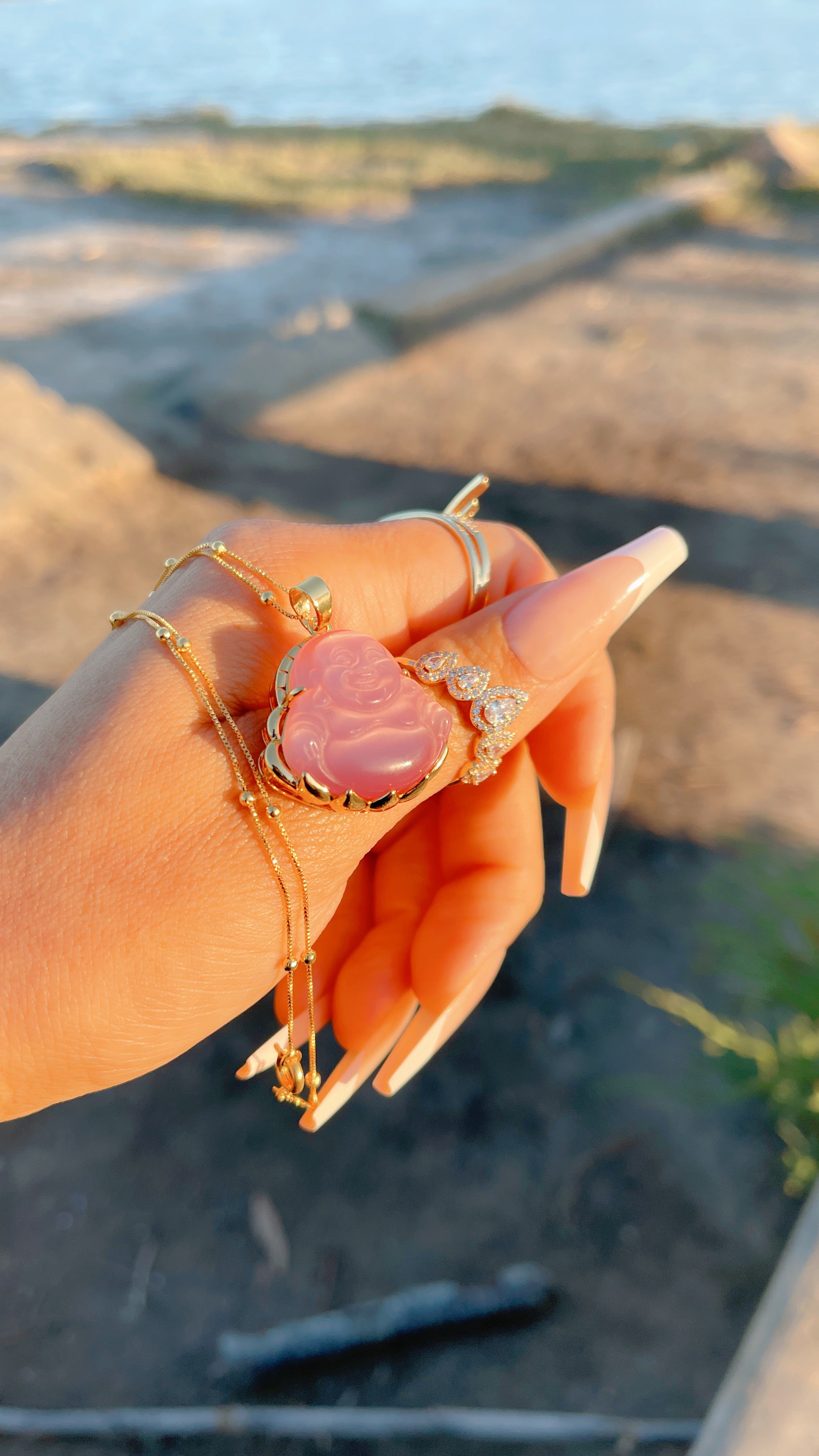 Pink Quartz Buddha Necklace